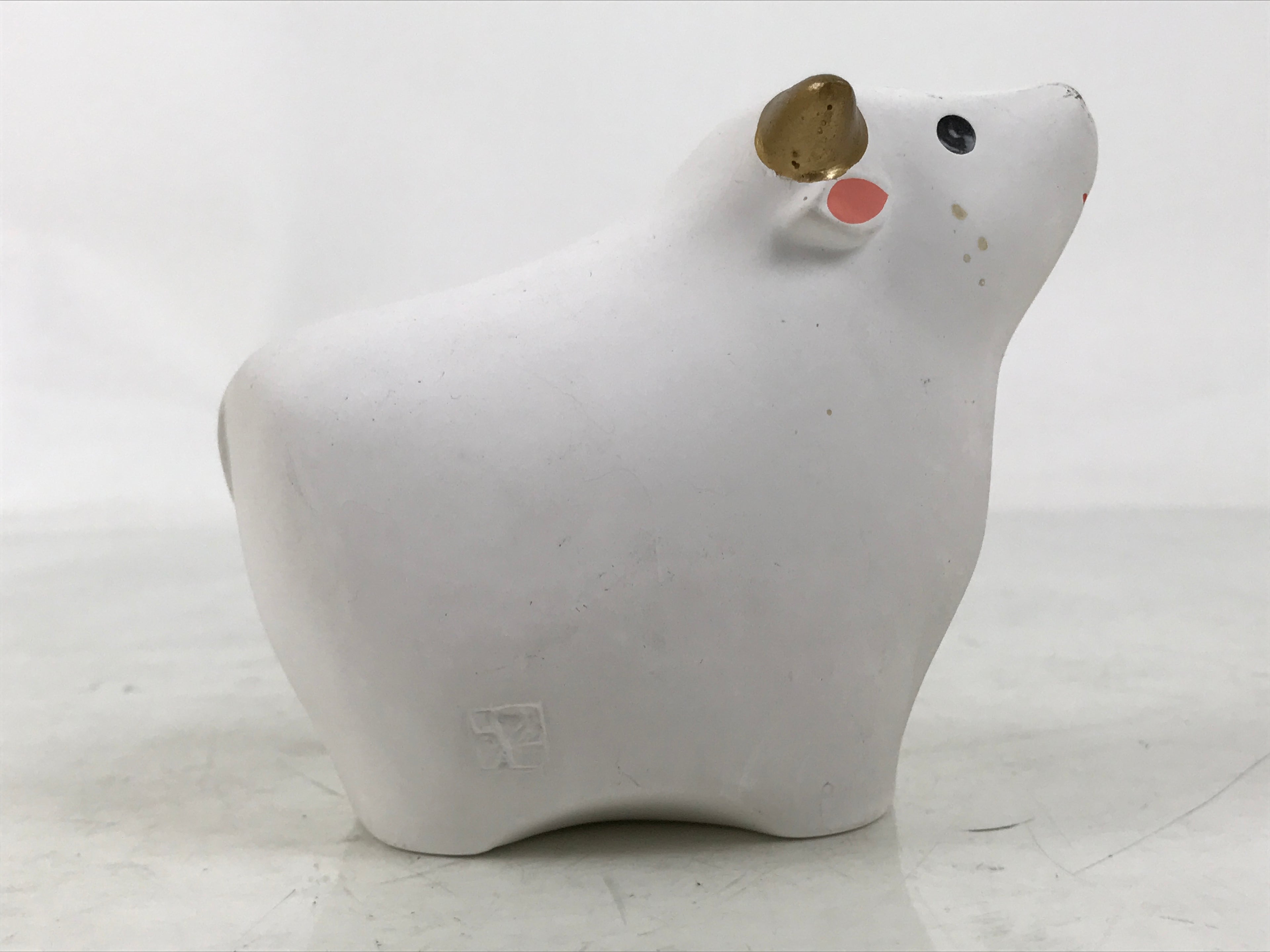 Japanese Clay Cow Figurine Vtg Zodiac Ushi Okimono Statue Decoration White ST75