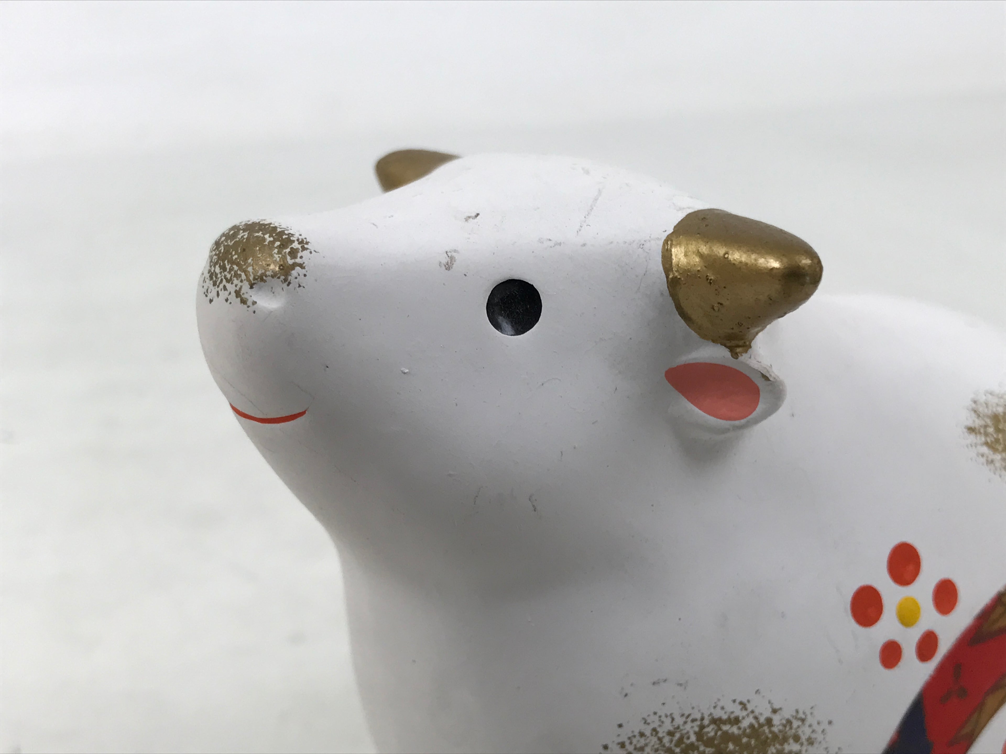 Japanese Clay Cow Figurine Vtg Zodiac Ushi Okimono Statue Decoration White ST75