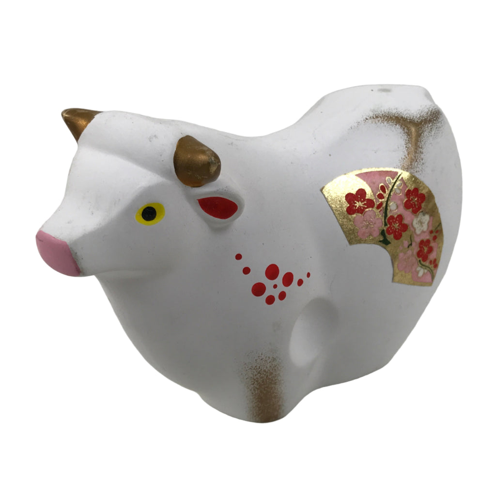Japanese Clay Cow Figurine Vtg Zodiac Ushi Okimono Statue Decoration White ST76