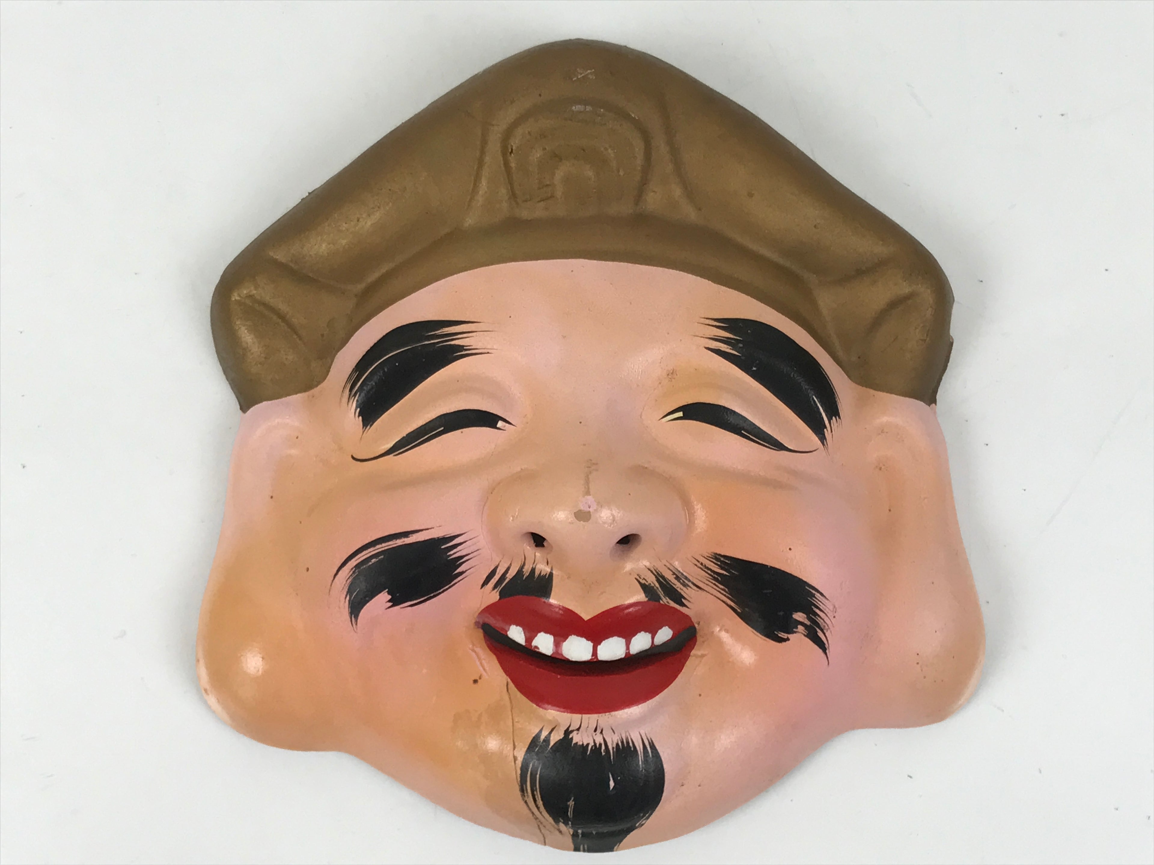 Japanese Clay Ebisu Mask Seven Lucky Gods Vtg Good Fortune Wall Decoration OM86