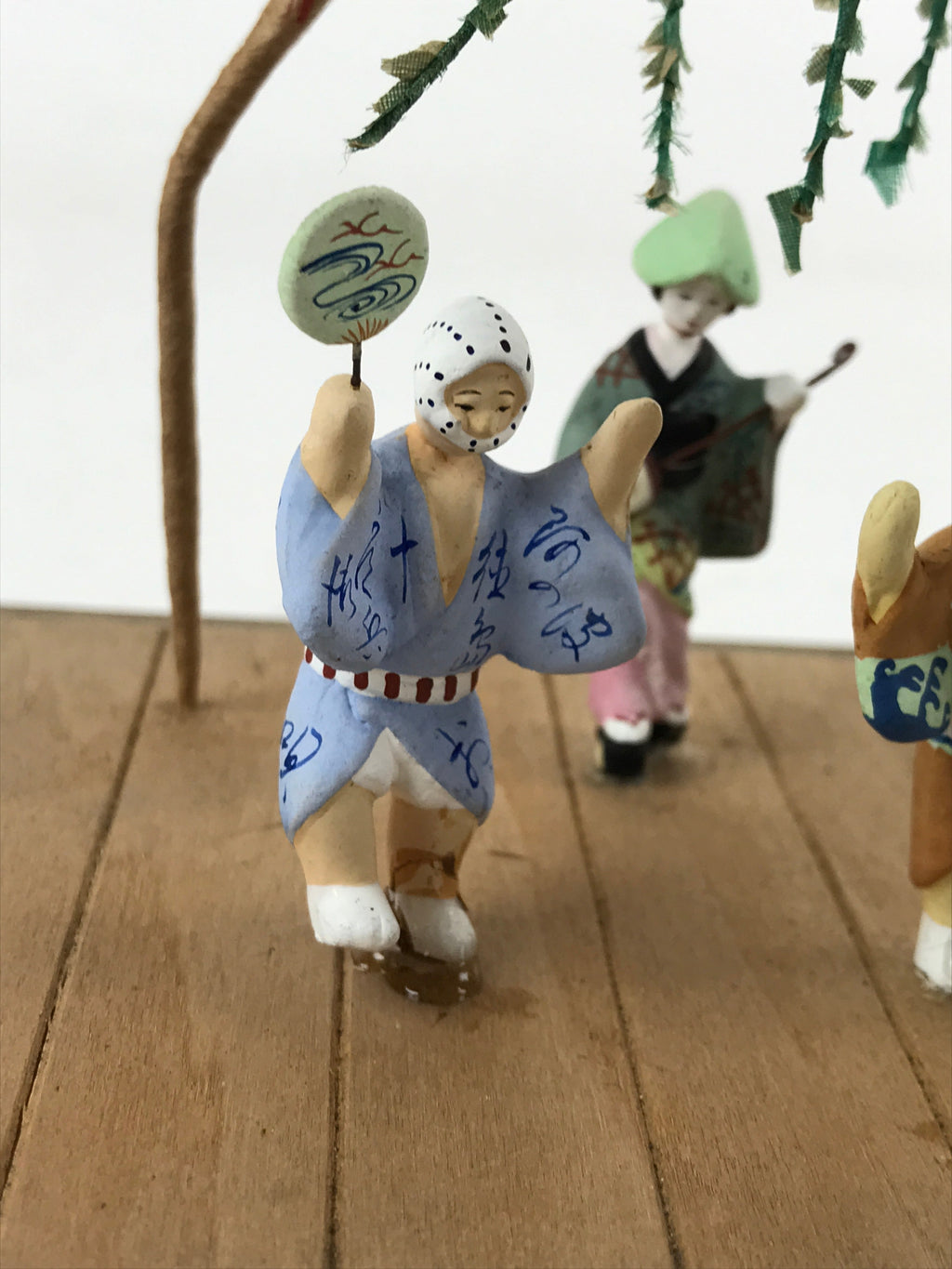 Japanese Clay Figurine Doll Glass Display Vtg Tokushima Awa Odori Dance BD936