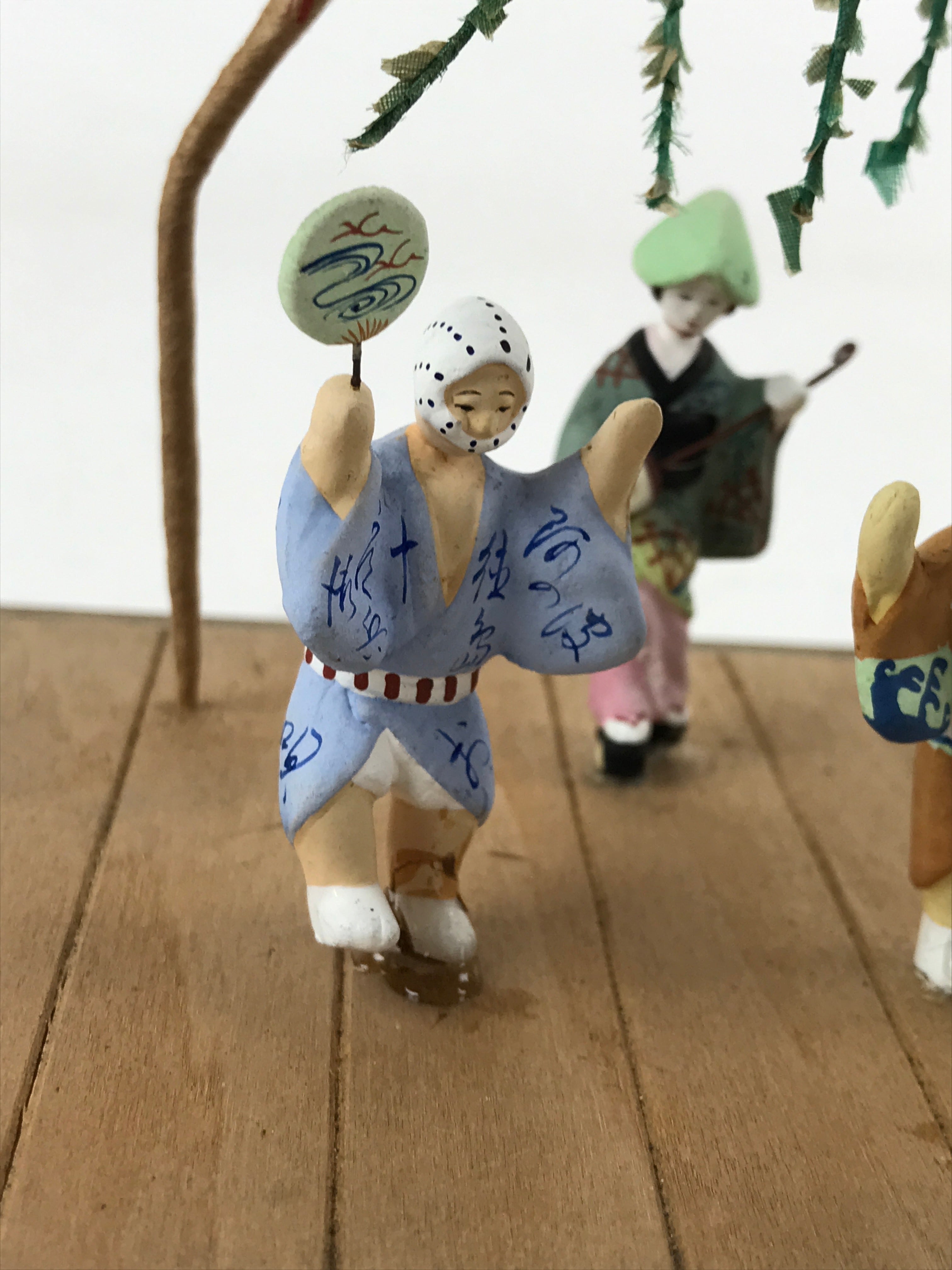 Japanese Clay Figurine Doll Glass Display Vtg Tokushima Awa Odori Dance BD936