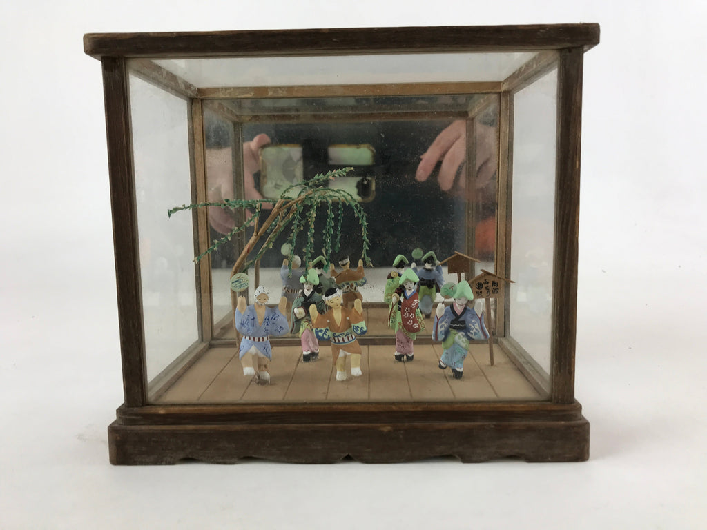 Japanese Clay Figurine Doll Glass Display Vtg Tokushima Awa Odori Dance BD936