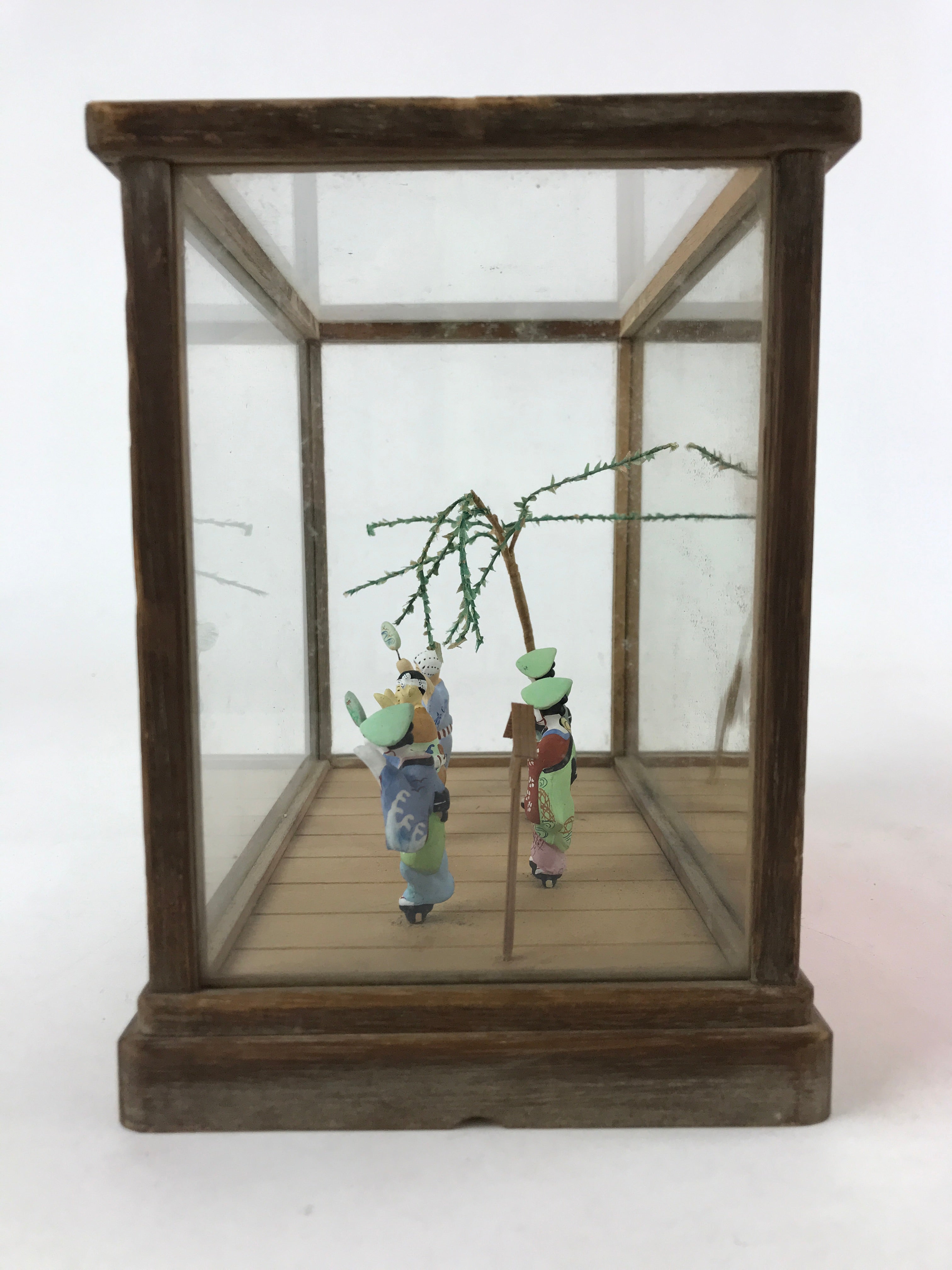 Japanese Clay Figurine Doll Glass Display Vtg Tokushima Awa Odori Dance BD936