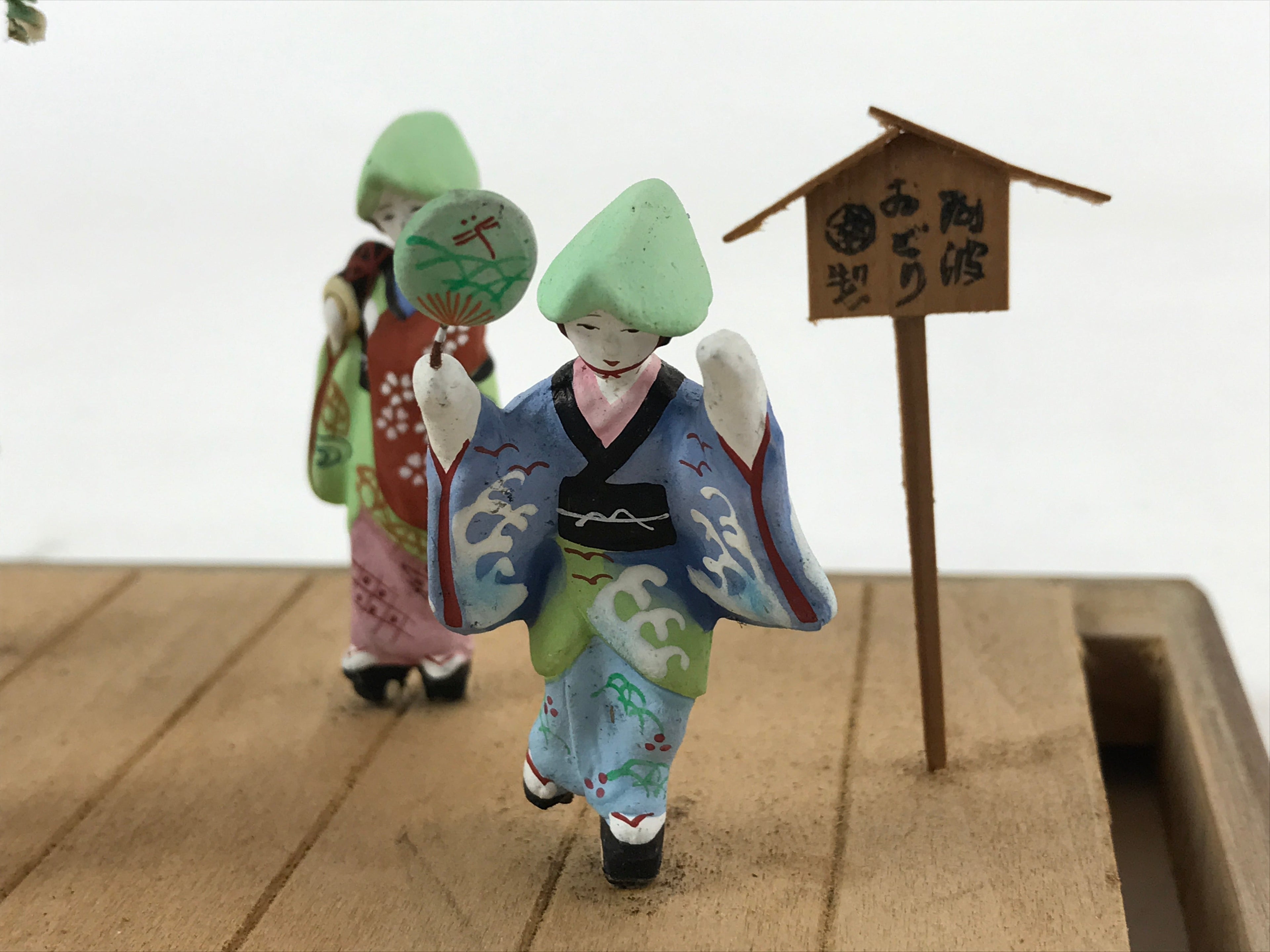 Japanese Clay Figurine Doll Glass Display Vtg Tokushima Awa Odori Dance BD936