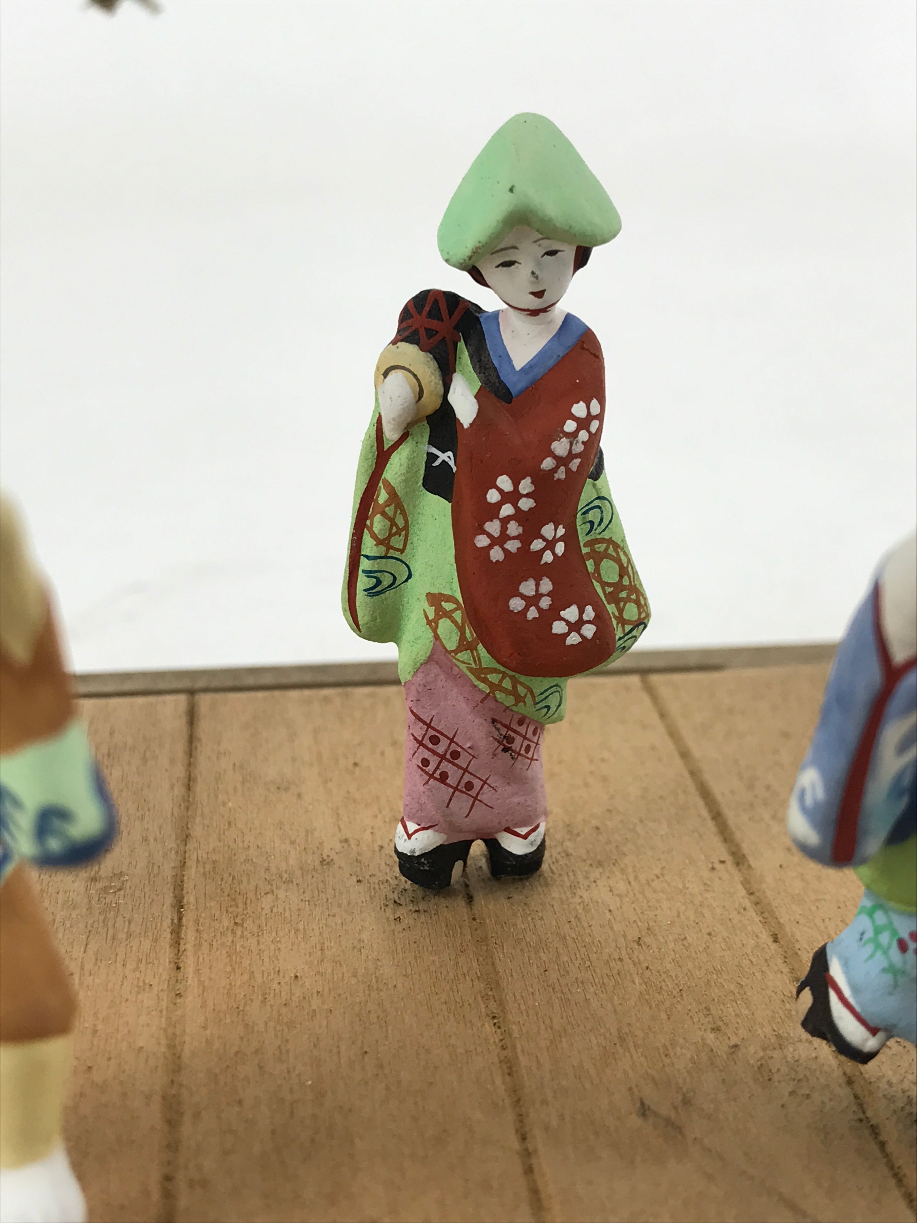 Japanese Clay Figurine Doll Glass Display Vtg Tokushima Awa Odori Dance BD936