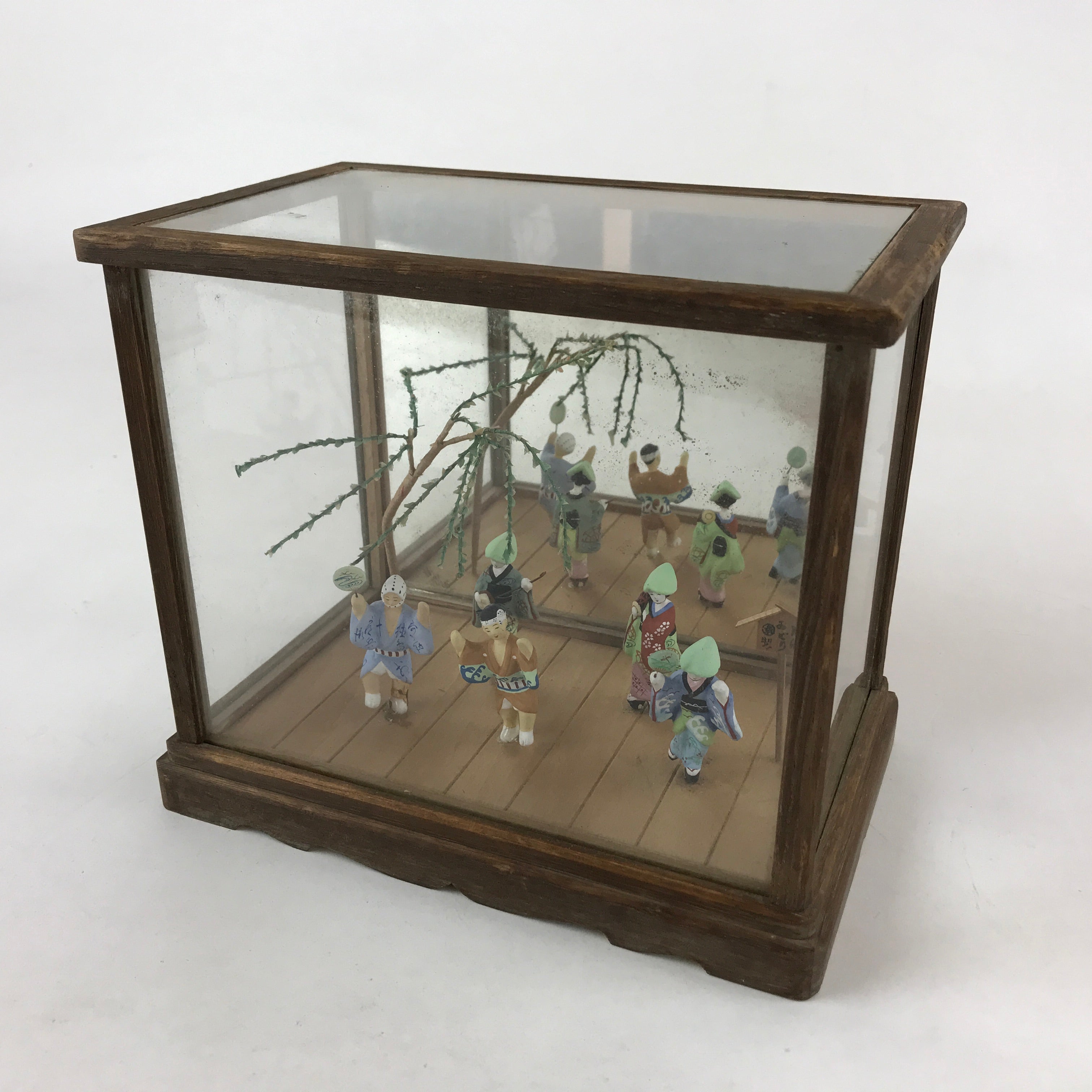 Japanese Clay Figurine Doll Glass Display Vtg Tokushima Awa Odori Dance BD936