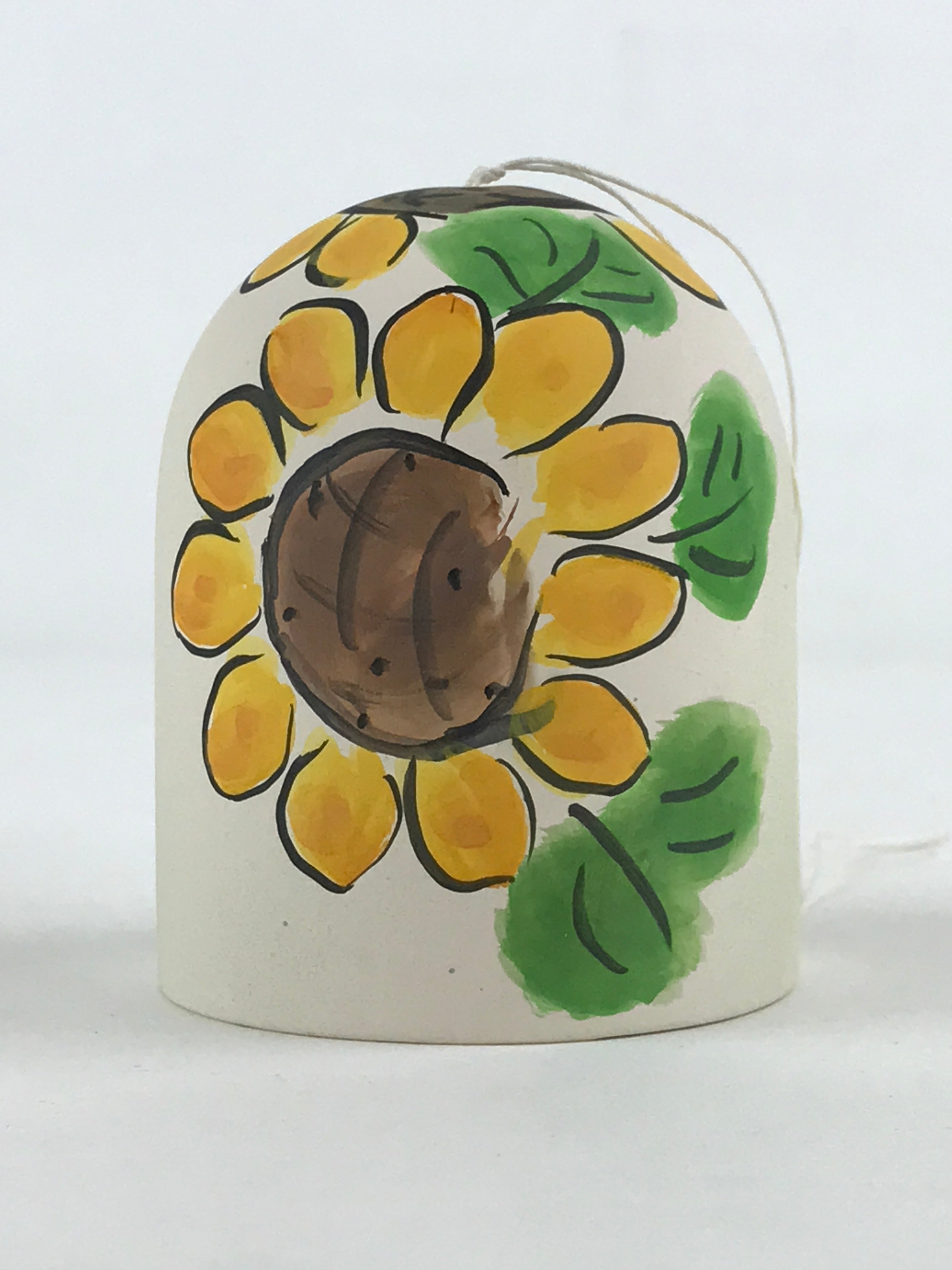 Japanese Clay Furin Wind Chime Vtg Sunflowers White Yellow String Box DR493