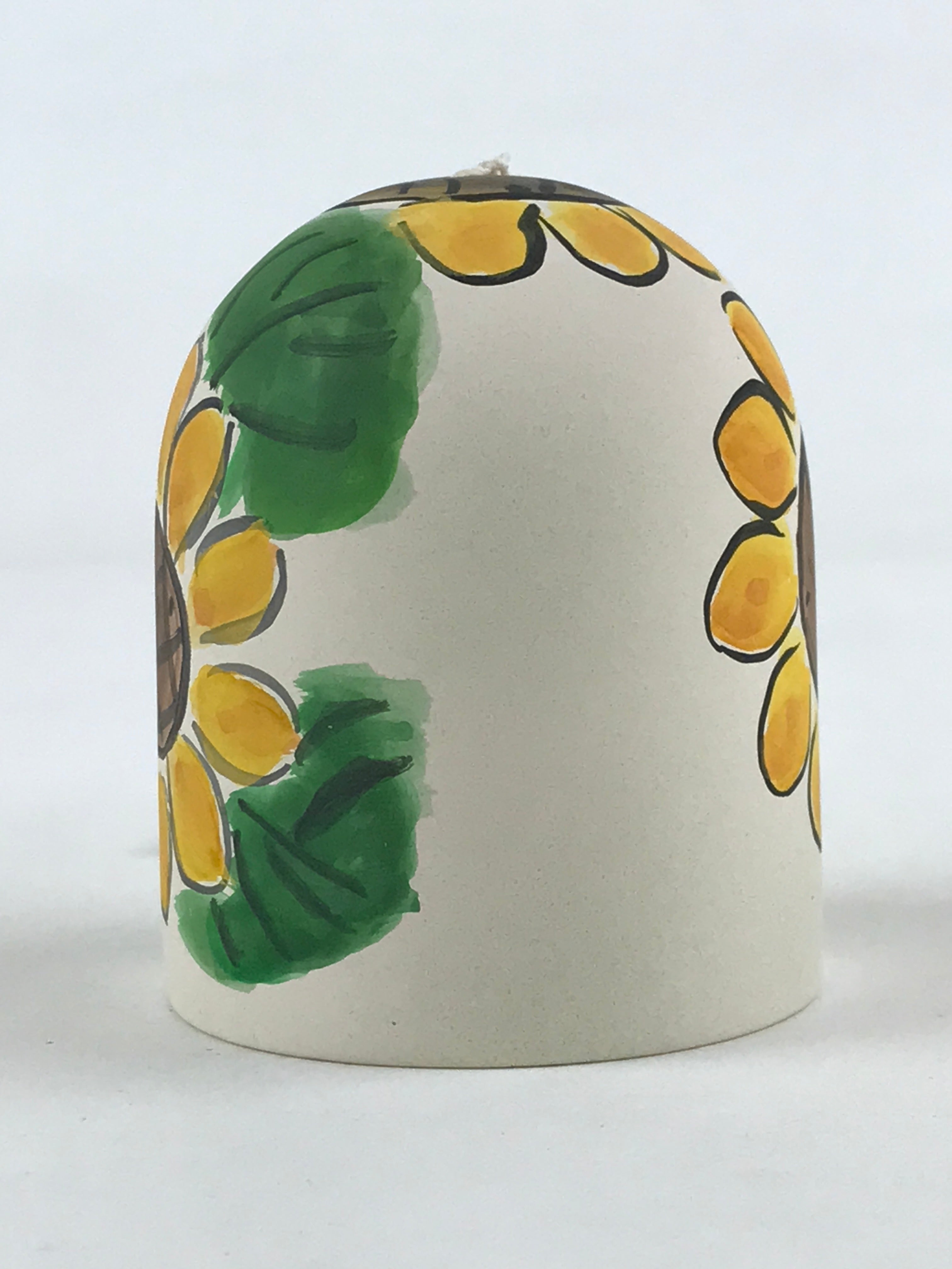 Japanese Clay Furin Wind Chime Vtg Sunflowers White Yellow String Box DR493