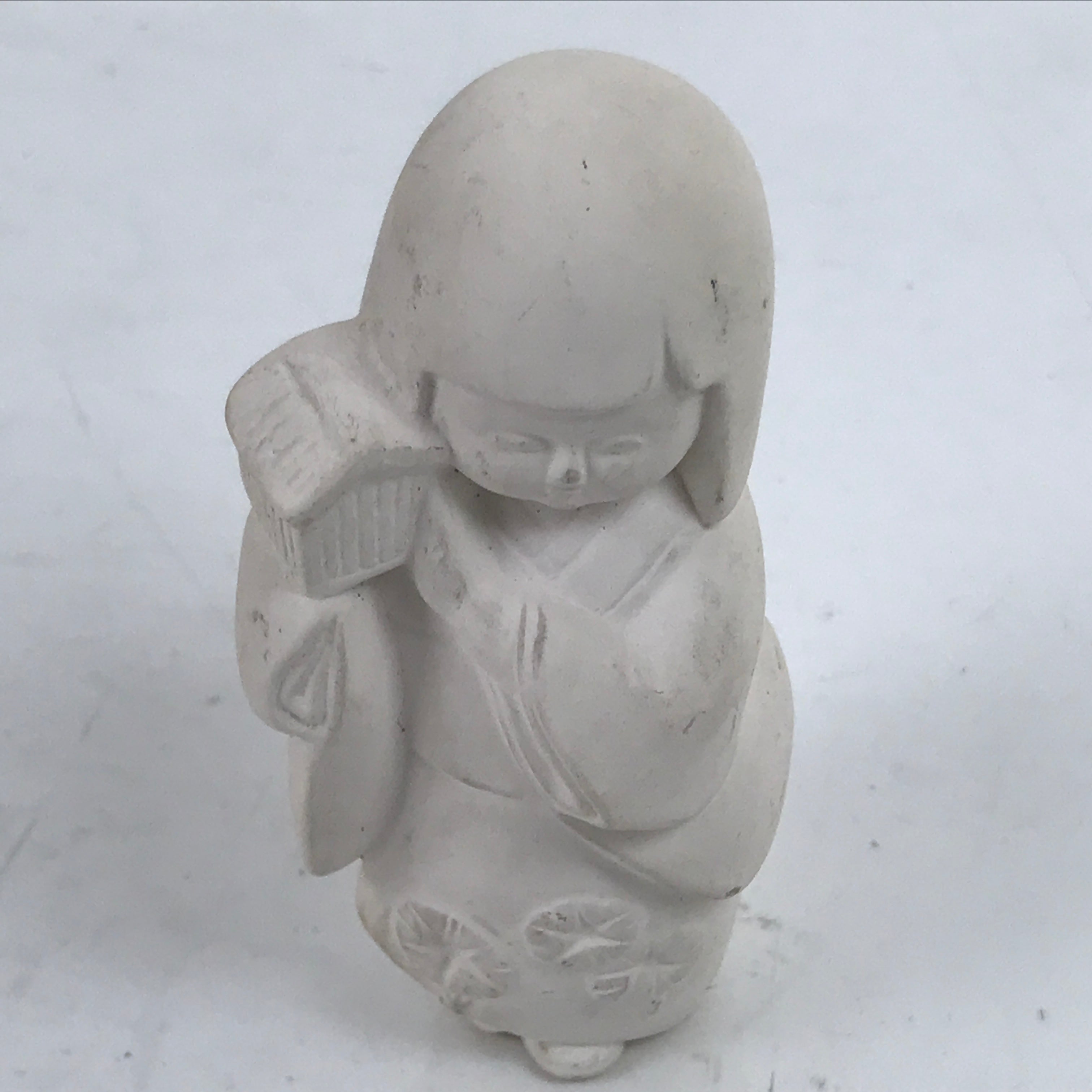 Japanese Clay Kimono Girl Figurine Vtg Small Decoration White Unglazed BD995