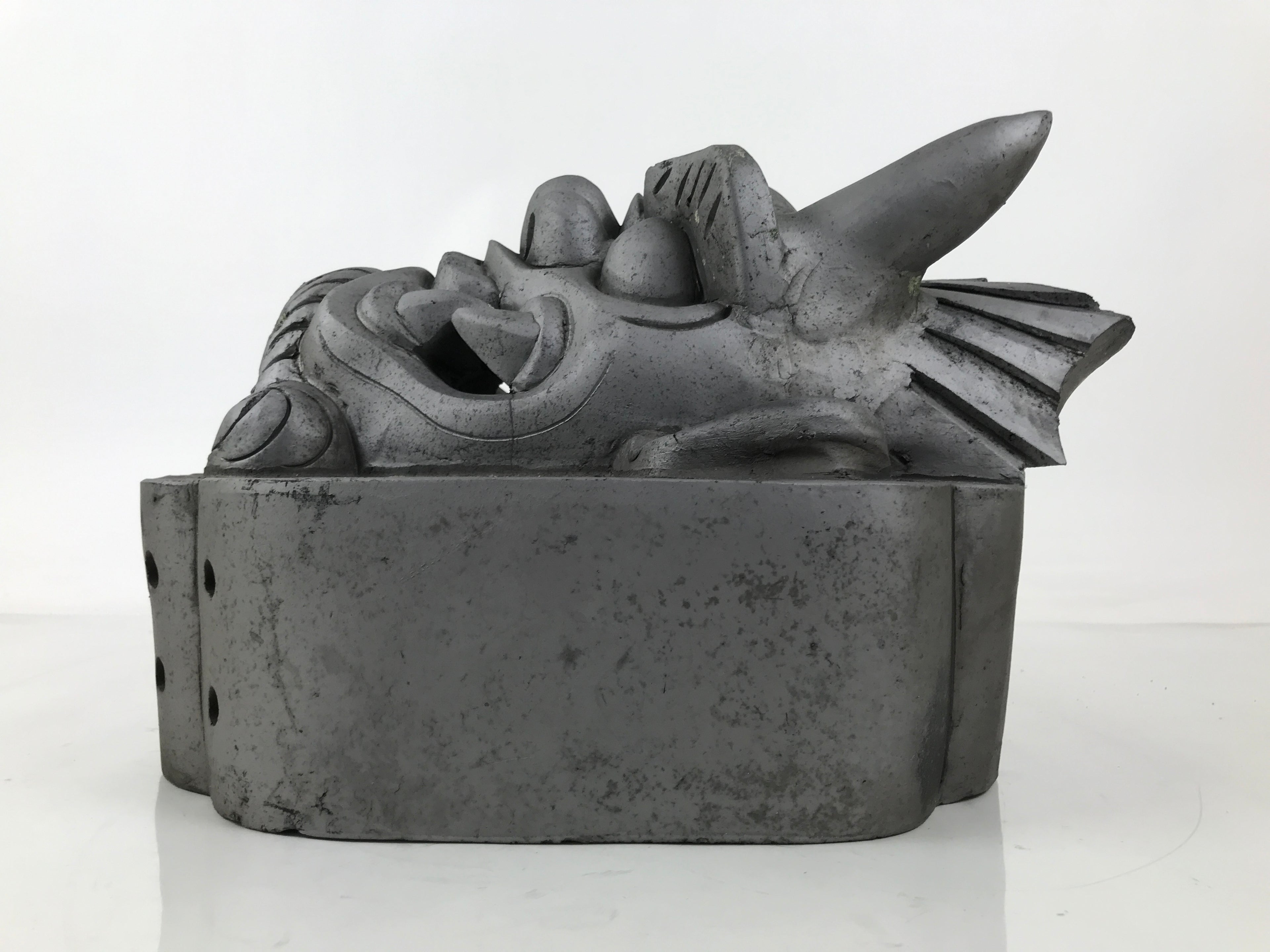 Japanese Clay Oni Demon Kawara Roof Tile Statue Ridge-End Onigawara Ogre ST57