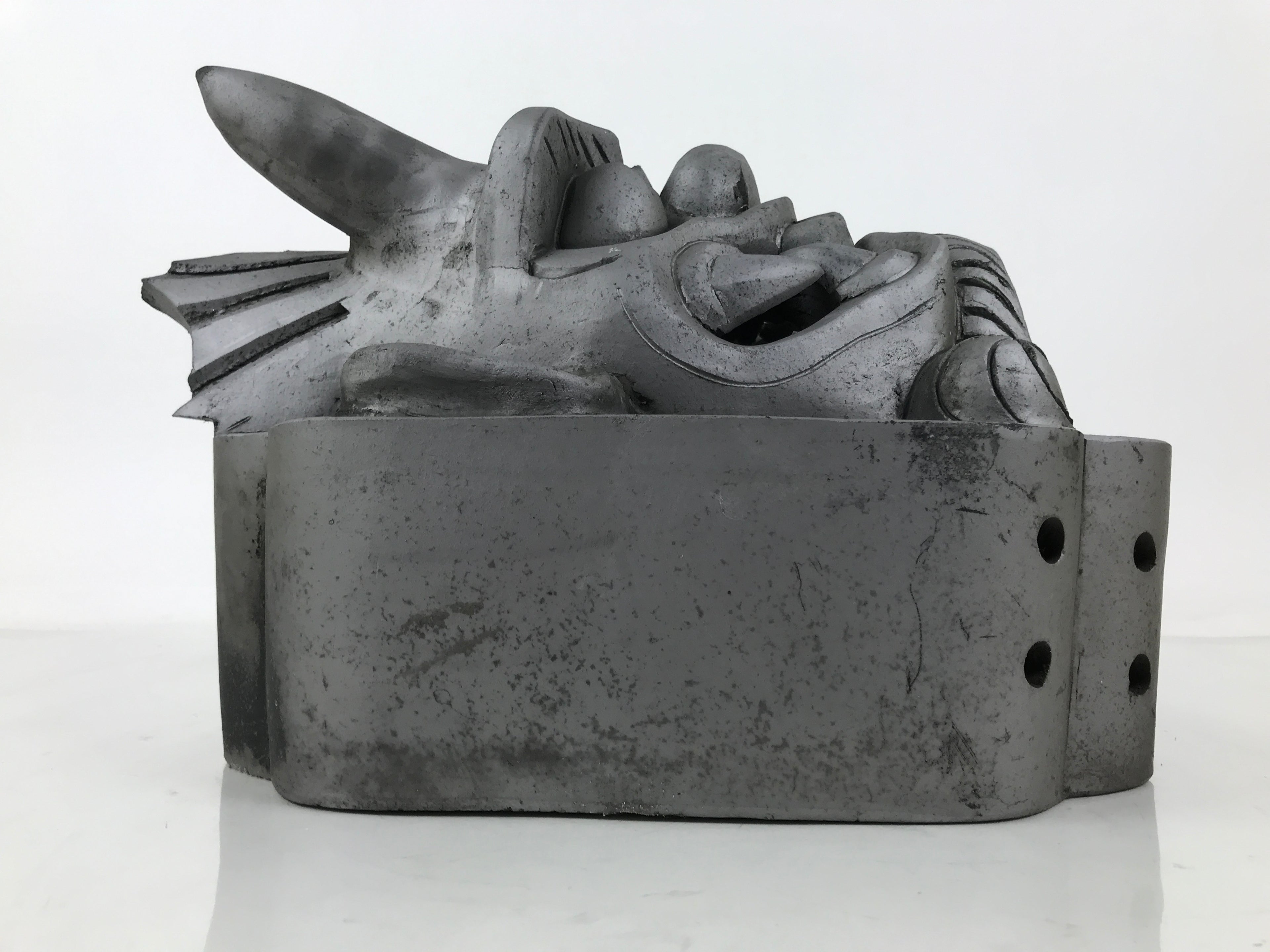 Japanese Clay Oni Demon Kawara Roof Tile Statue Ridge-End Onigawara Ogre ST57