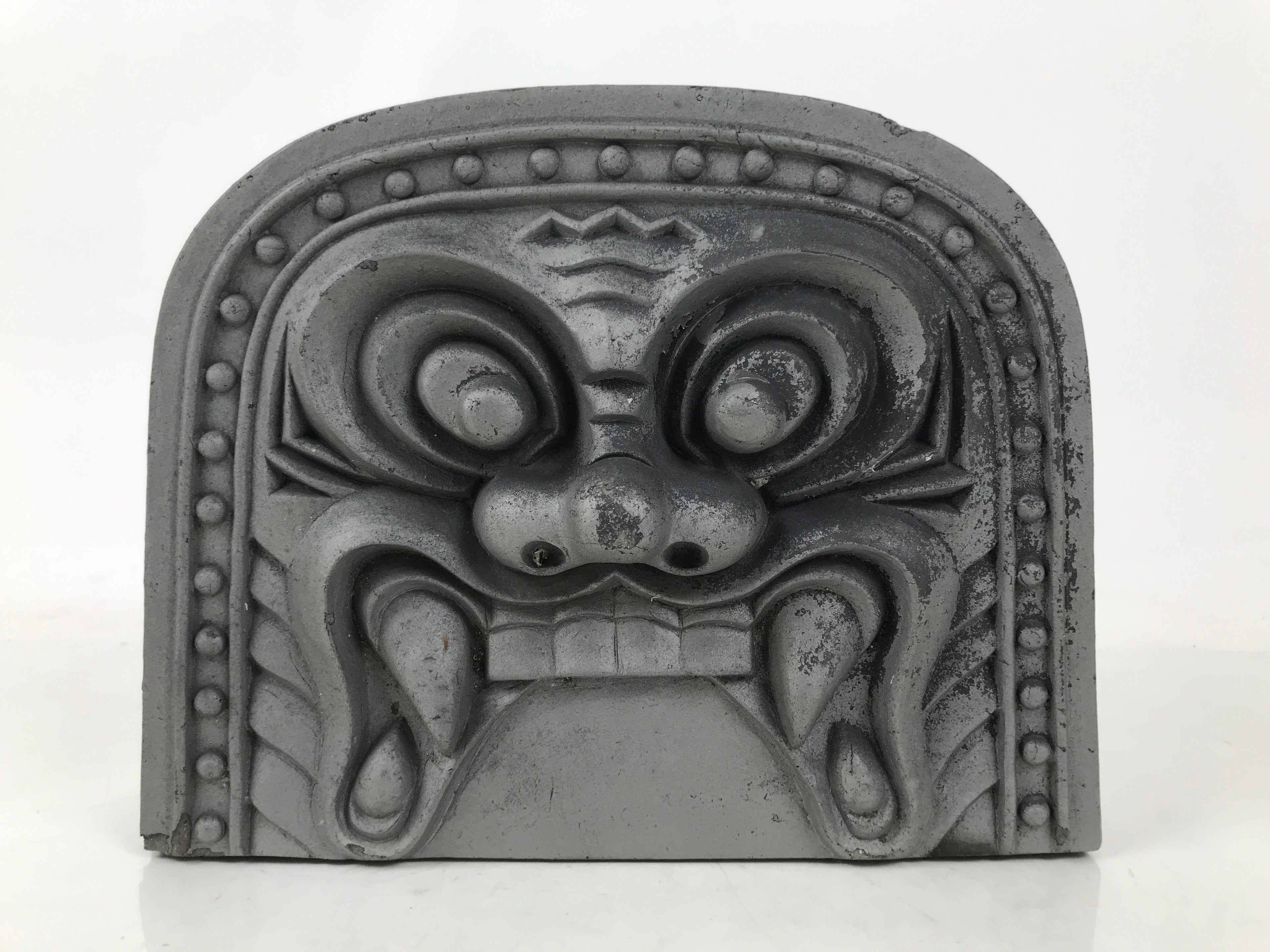 Japanese Clay Oni Demon Kawara Roof Tile Statue Ridge-End Onigawara Ogre ST58