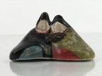Japanese Clay Princess Prince Hina Doll Figurine Vtg Girls Day Black Green ID581