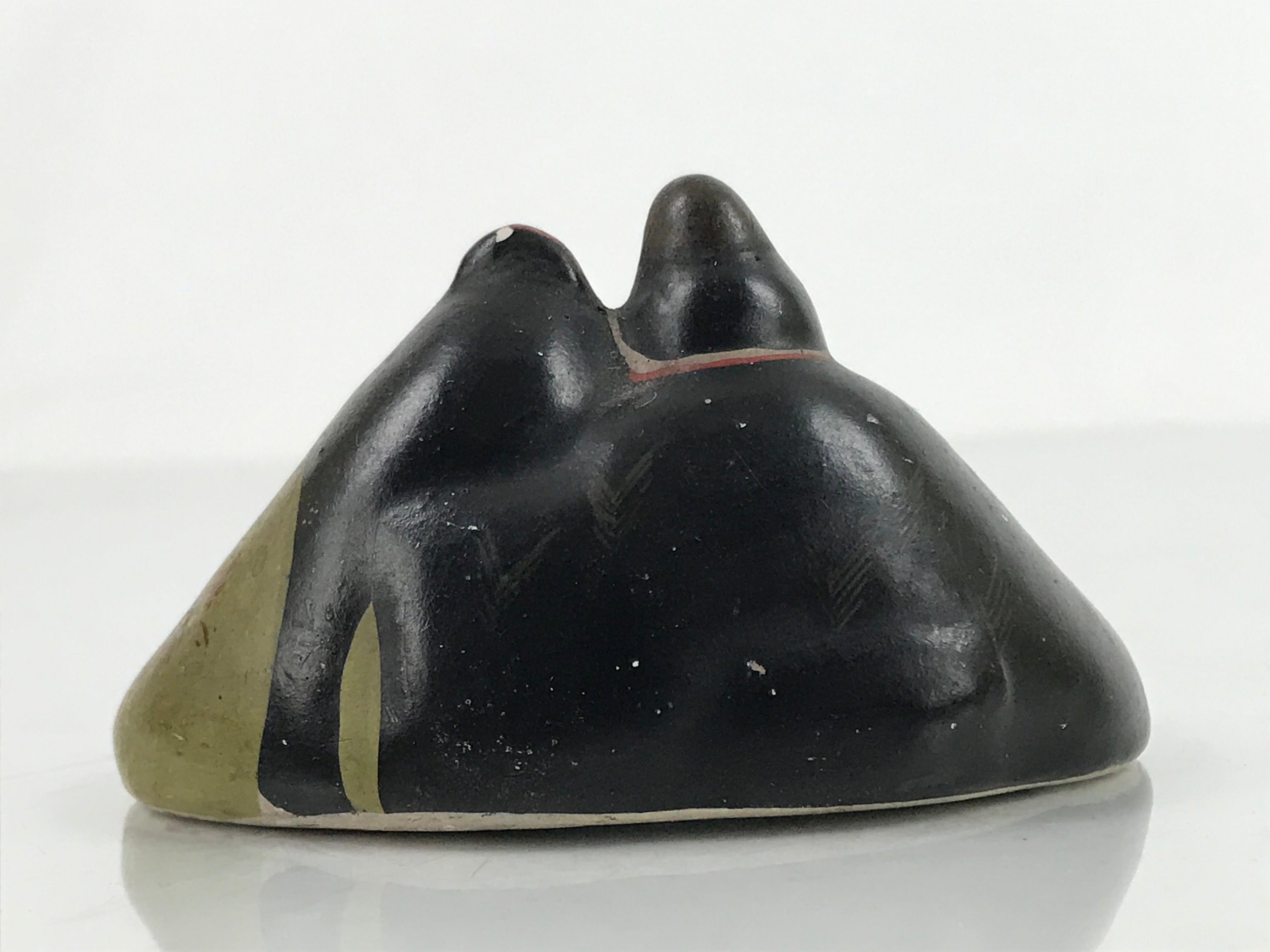 Japanese Clay Princess Prince Hina Doll Figurine Vtg Girls Day Black Green ID581