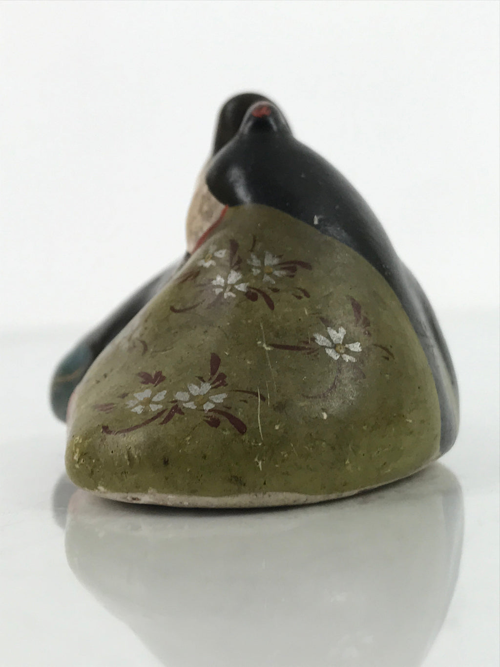 Japanese Clay Princess Prince Hina Doll Figurine Vtg Girls Day Black Green ID581