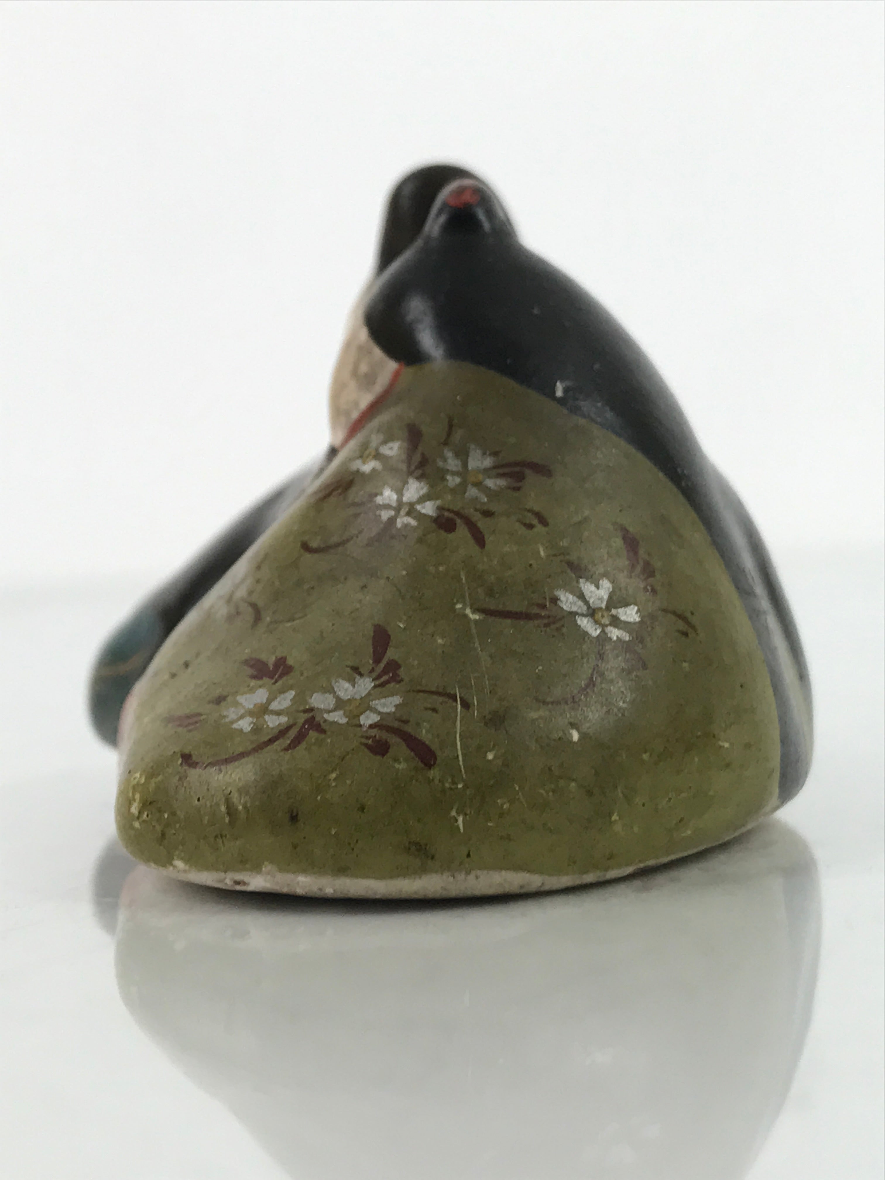 Japanese Clay Princess Prince Hina Doll Figurine Vtg Girls Day Black Green ID581