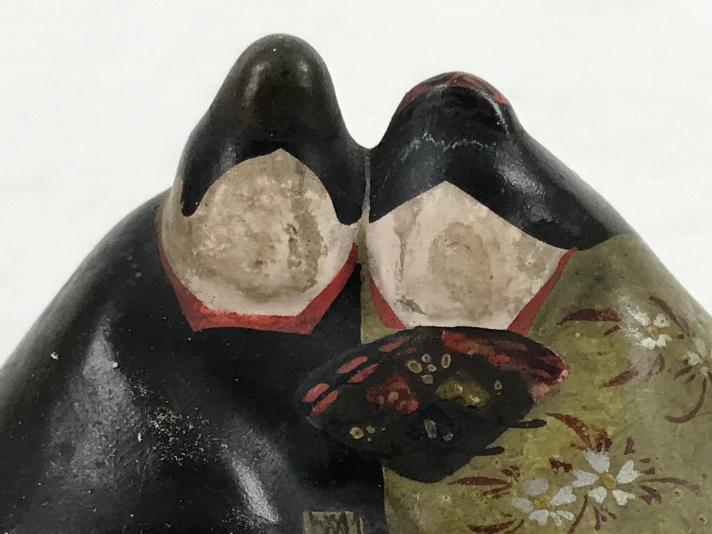 Japanese Clay Princess Prince Hina Doll Figurine Vtg Girls Day Black Green ID581