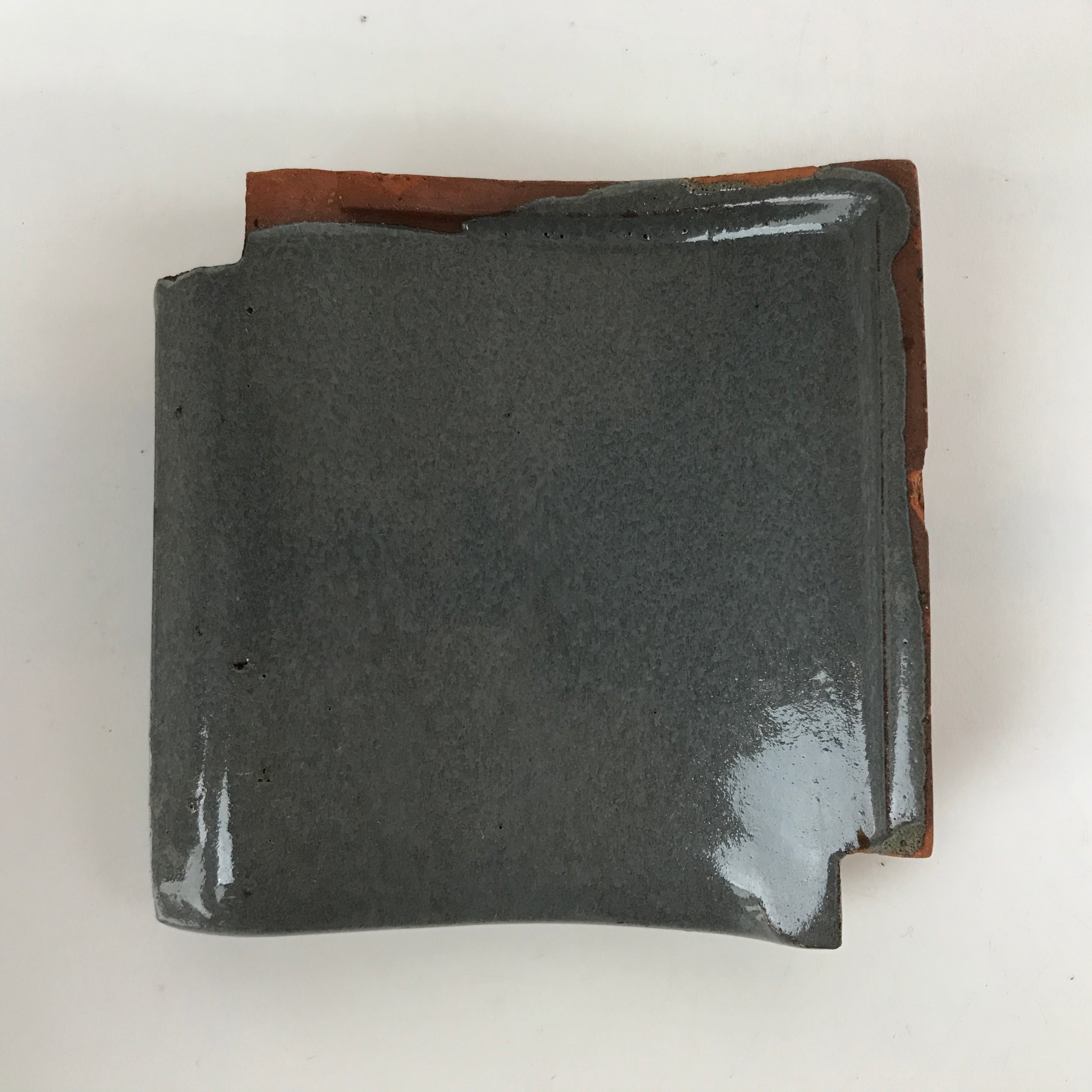 Japanese Clay Roof Tile Small Plate Mamezara Vtg Glazed Kinki Brand Gray PY851