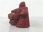 Japanese Clay Shishi Dancing Lion Dog Mask Small Container Vtg Komainu Red OM92