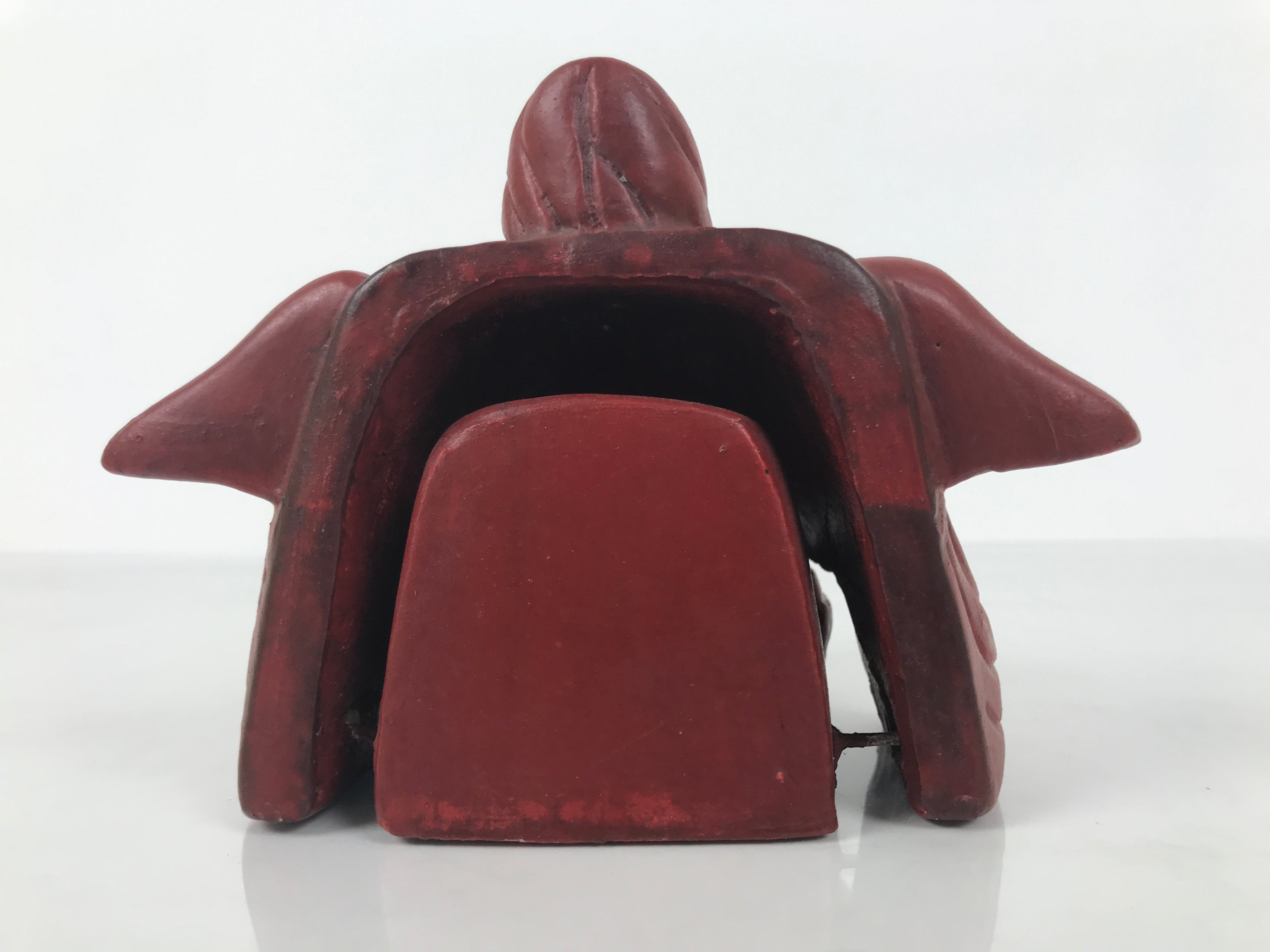 Japanese Clay Shishi Dancing Lion Dog Mask Small Container Vtg Komainu Red OM92