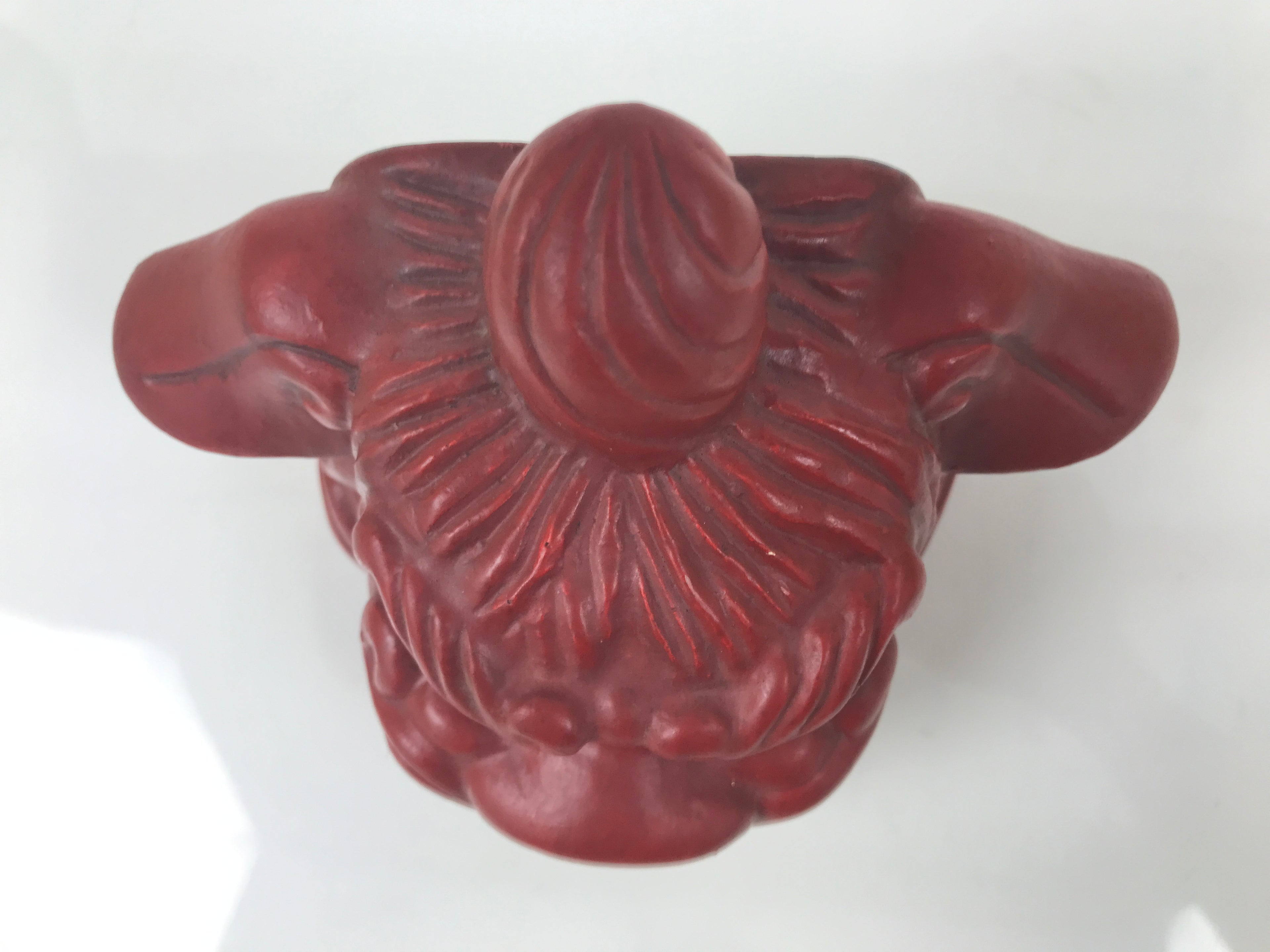 Japanese Clay Shishi Dancing Lion Dog Mask Small Container Vtg Komainu Red OM92