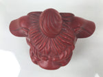 Japanese Clay Shishi Dancing Lion Dog Mask Small Container Vtg Komainu Red OM92