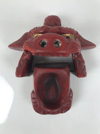 Japanese Clay Shishi Dancing Lion Dog Mask Small Container Vtg Komainu Red OM92