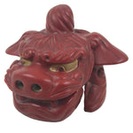 Japanese Clay Shishi Dancing Lion Dog Mask Small Container Vtg Komainu Red OM92