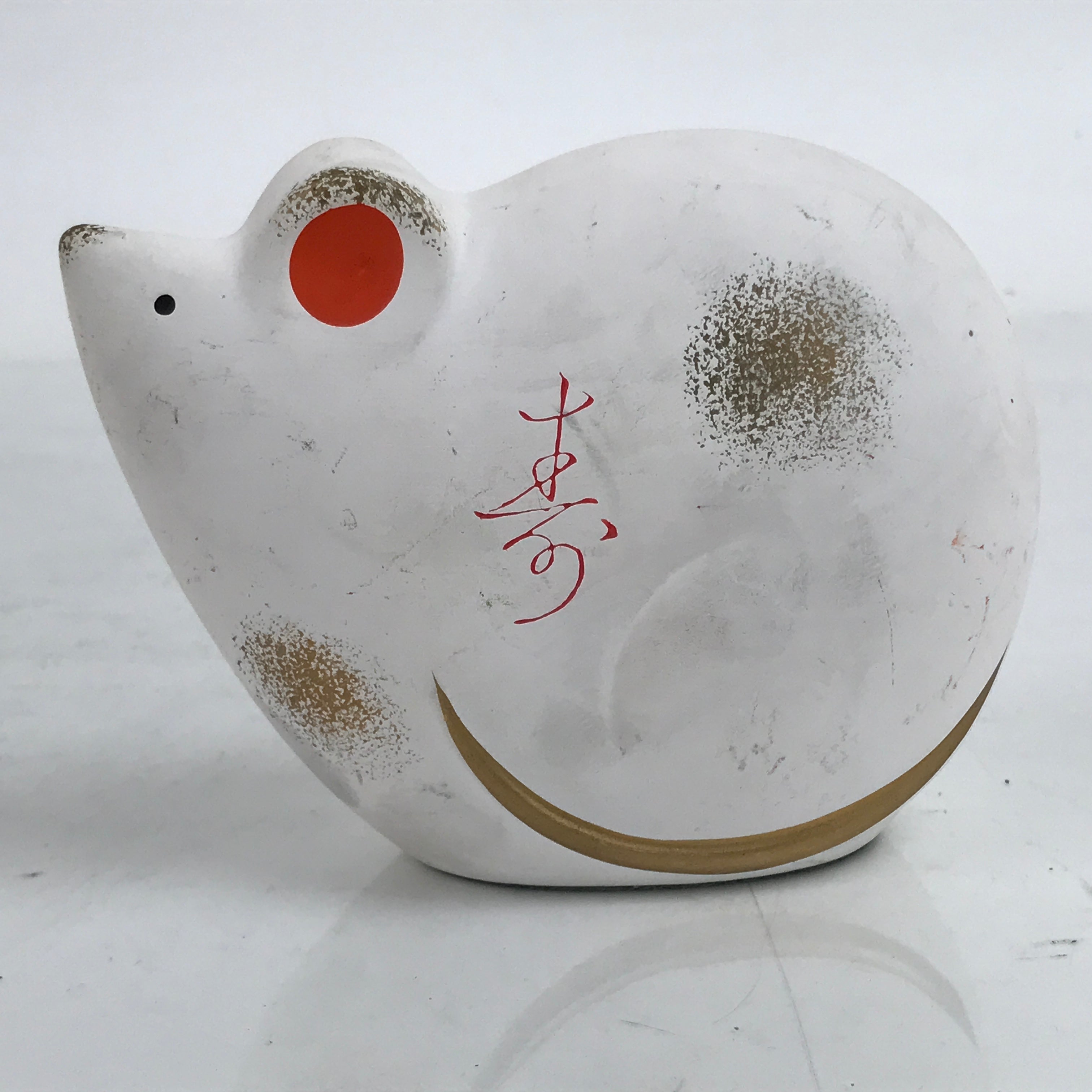 Japanese Clay Zodiac Figurine Mouse Vtg Yakushigama Decoration White BD998