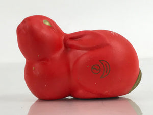 Japanese Clay Zodiac Rabbit Figurine Vtg Small Usagi Decoration Red Gold BD991