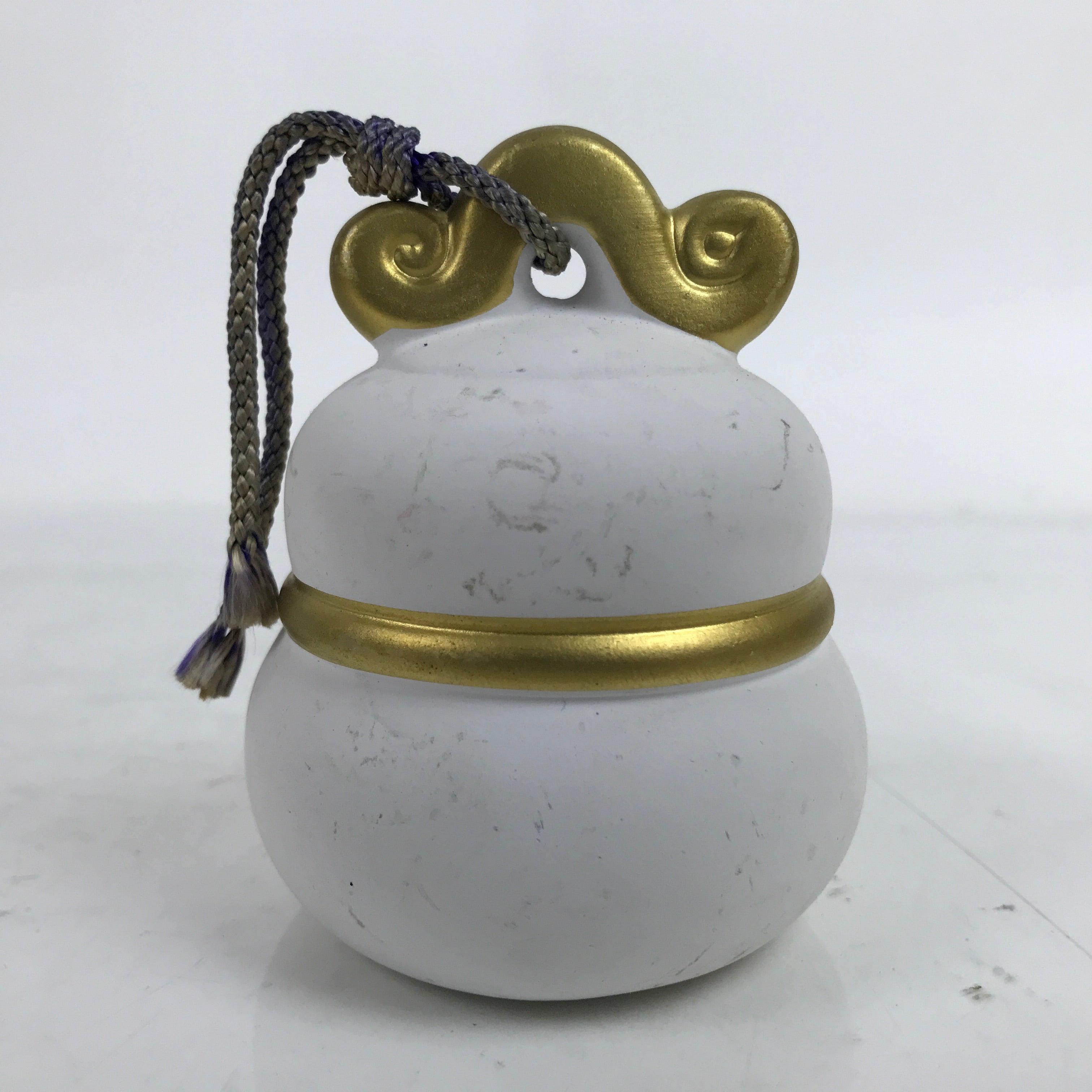 Japanese Clay Zodiac Snake Figurine Doll Good Luck Decoration Gold White BD997