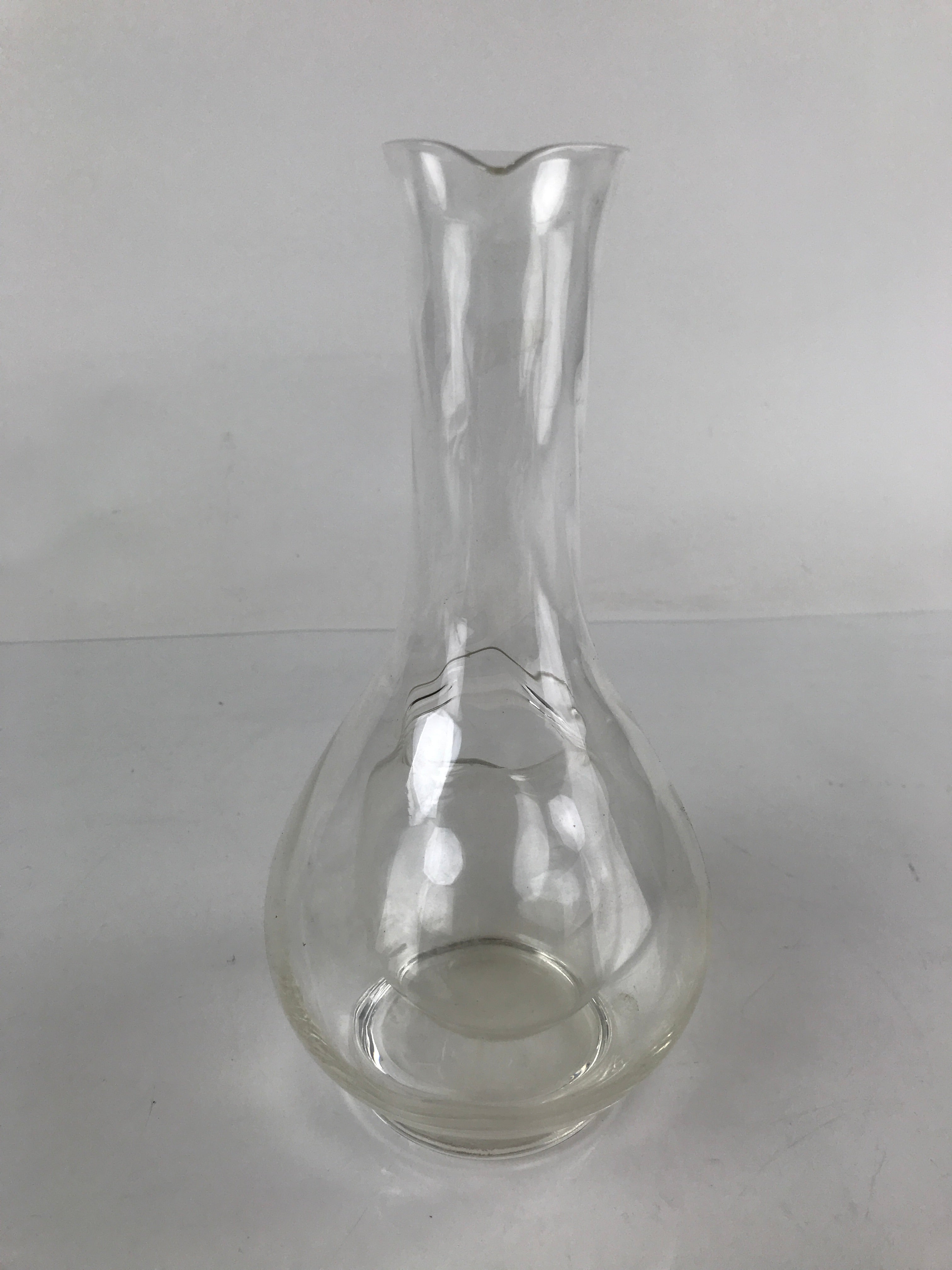 Japanese Clear Glass Vase Kabin Vtg Ikebana Flower Arrangement Unique Shape FK98