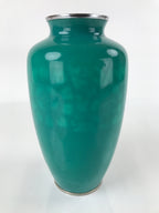 Japanese Cloisonné Enamel Flower Vase Vtg Kabin No Wire Shippo Green Floral FK96