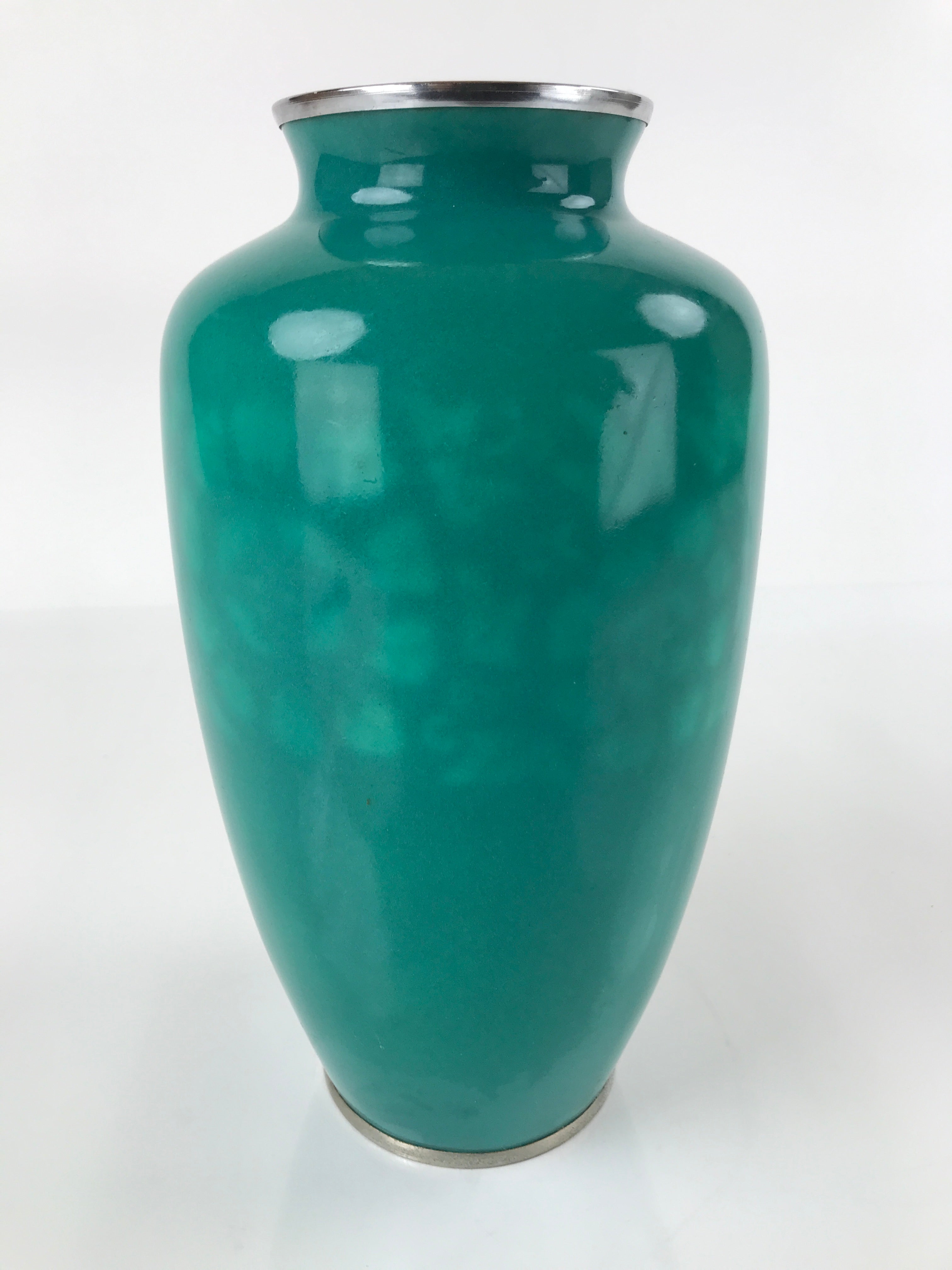 Japanese Cloisonné Enamel Flower Vase Vtg Kabin No Wire Shippo Green Floral FK96