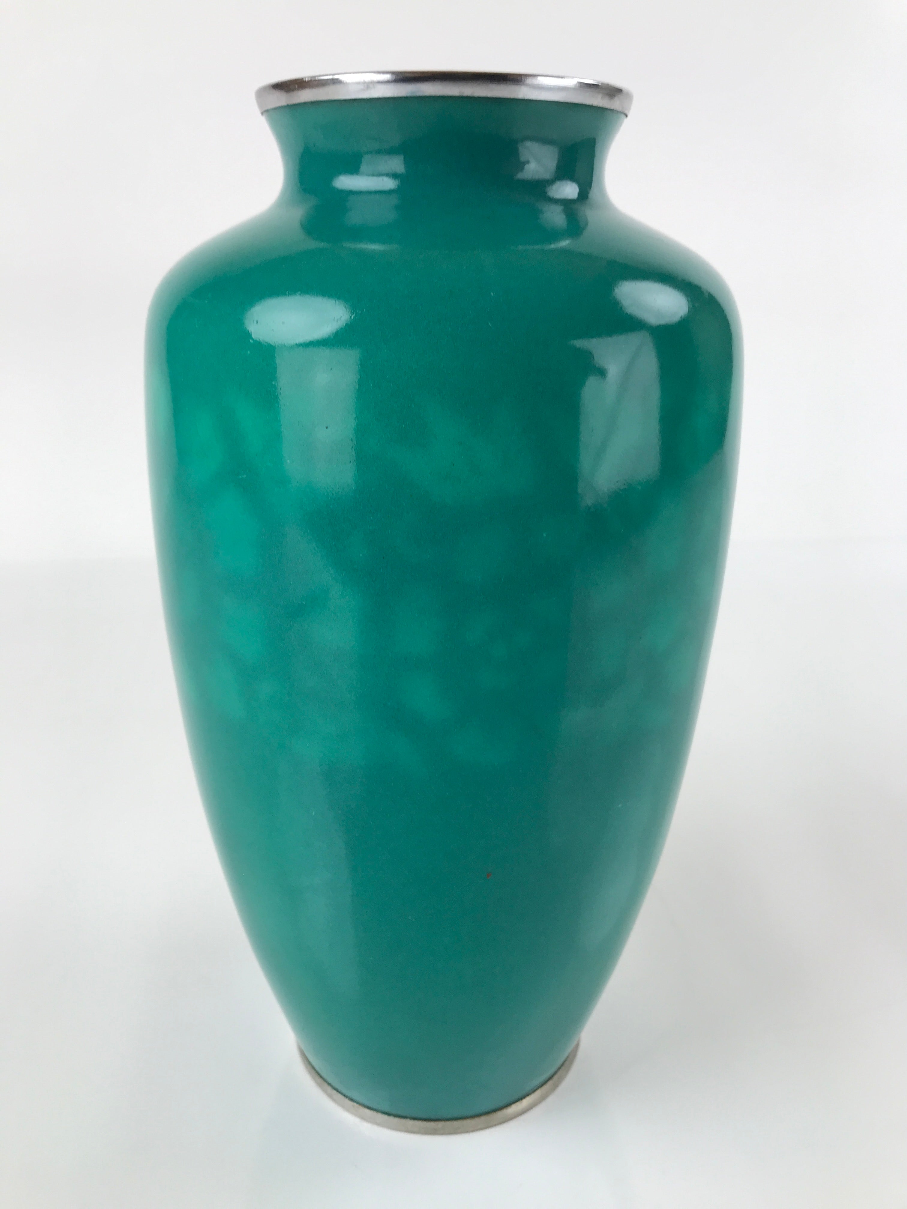 Japanese Cloisonné Enamel Flower Vase Vtg Kabin No Wire Shippo Green Floral FK96