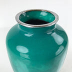Japanese Cloisonné Enamel Flower Vase Vtg Kabin No Wire Shippo Green Floral FK96