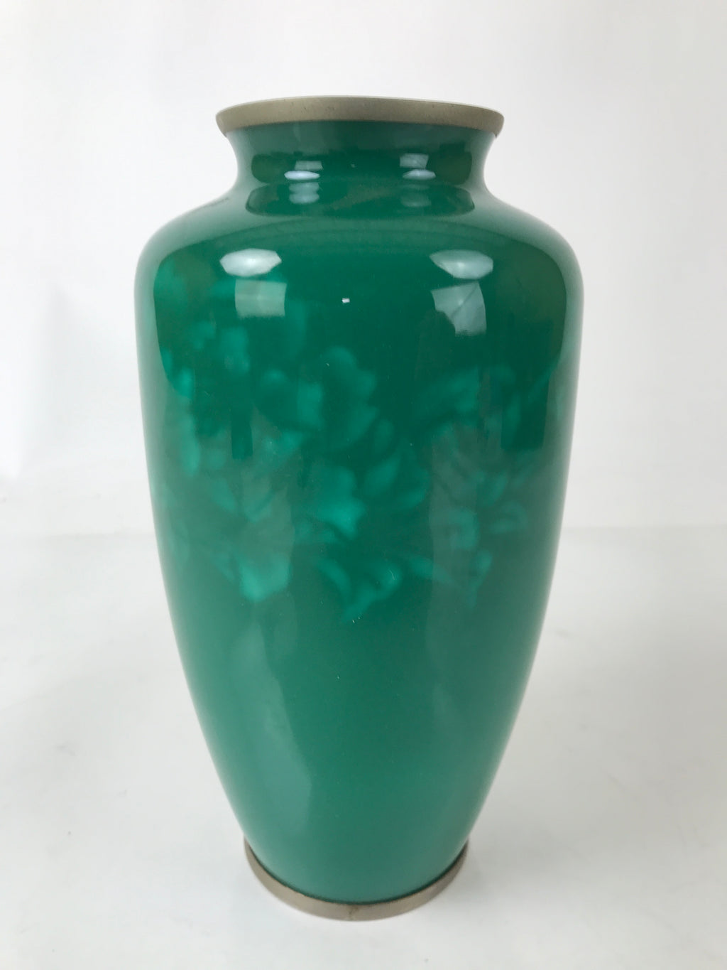 Japanese Cloisonne Ware Enamel Vase Vtg Green Shippoyaki Ikebana W/ Box PX771