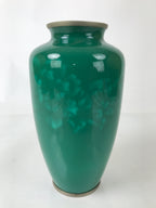 Japanese Cloisonne Ware Enamel Vase Vtg Green Shippoyaki Ikebana W/ Box PX771