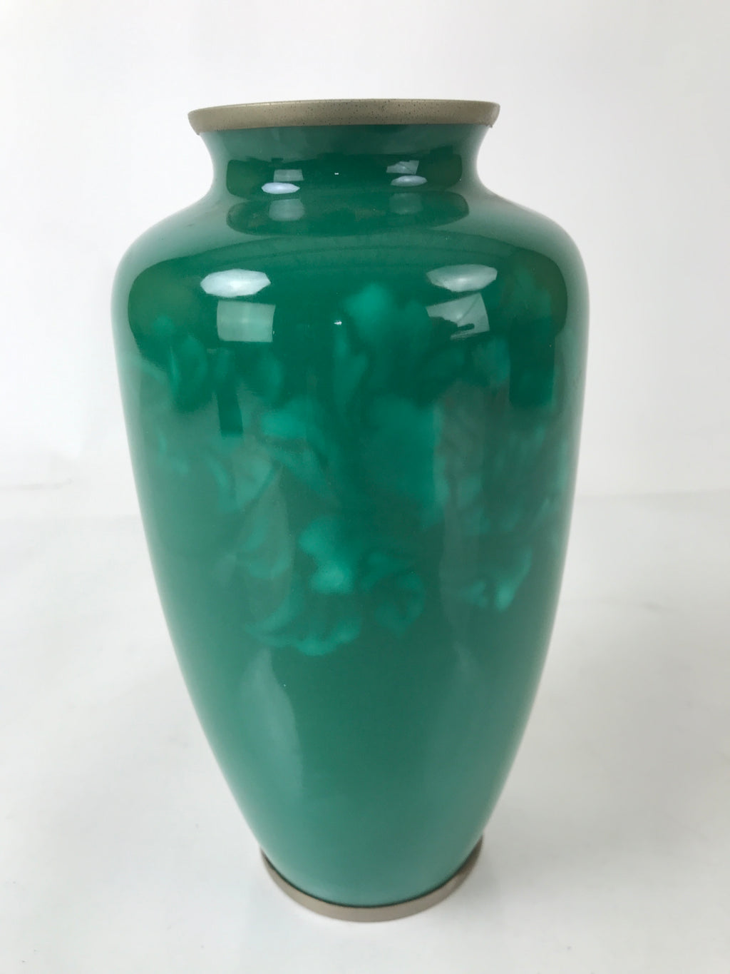 Japanese Cloisonne Ware Enamel Vase Vtg Green Shippoyaki Ikebana W/ Box PX771