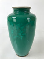 Japanese Cloisonne Ware Enamel Vase Vtg Green Shippoyaki Ikebana W/ Box PX771