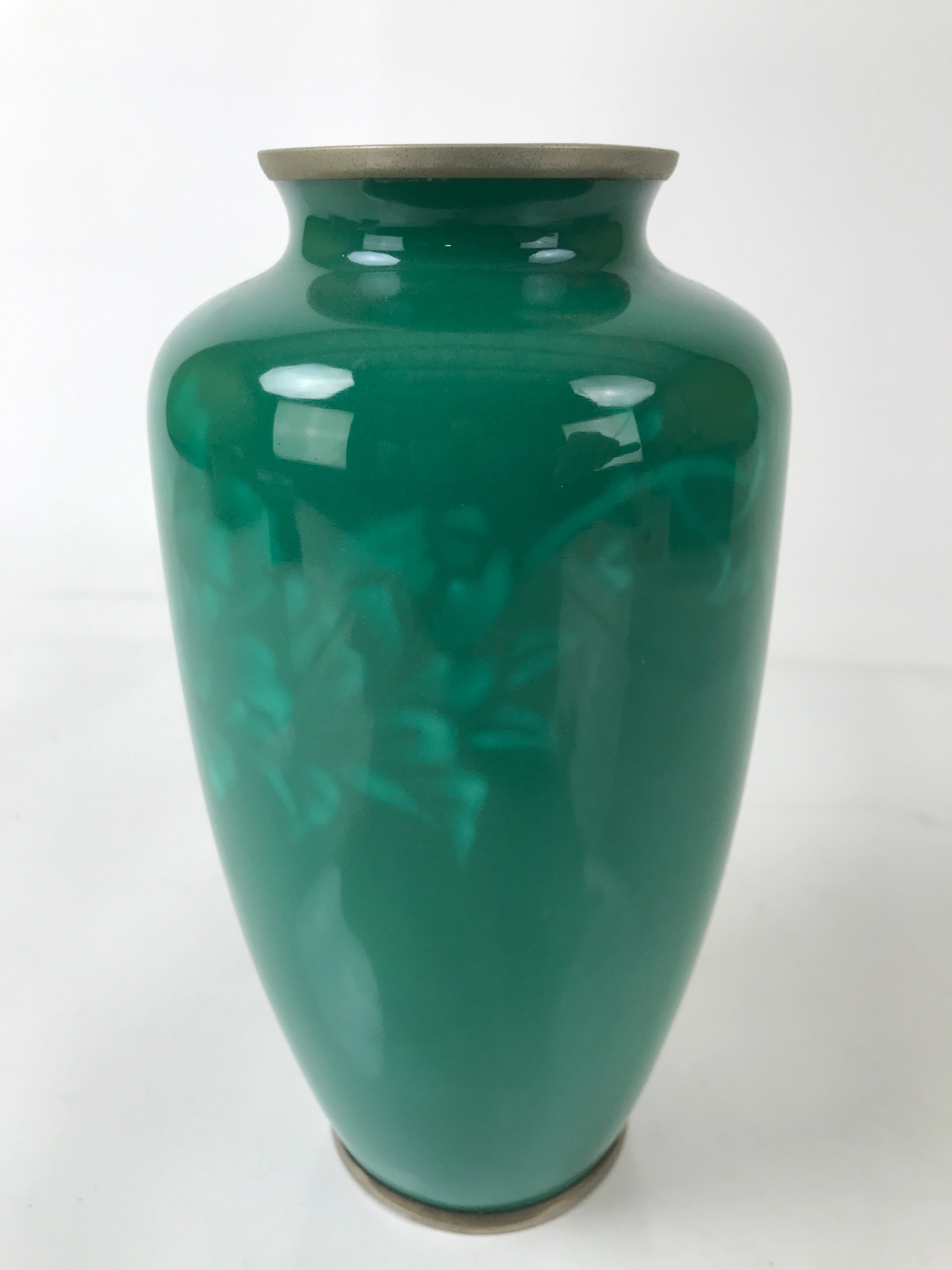 Japanese Cloisonne Ware Enamel Vase Vtg Green Shippoyaki Ikebana W/ Box PX771