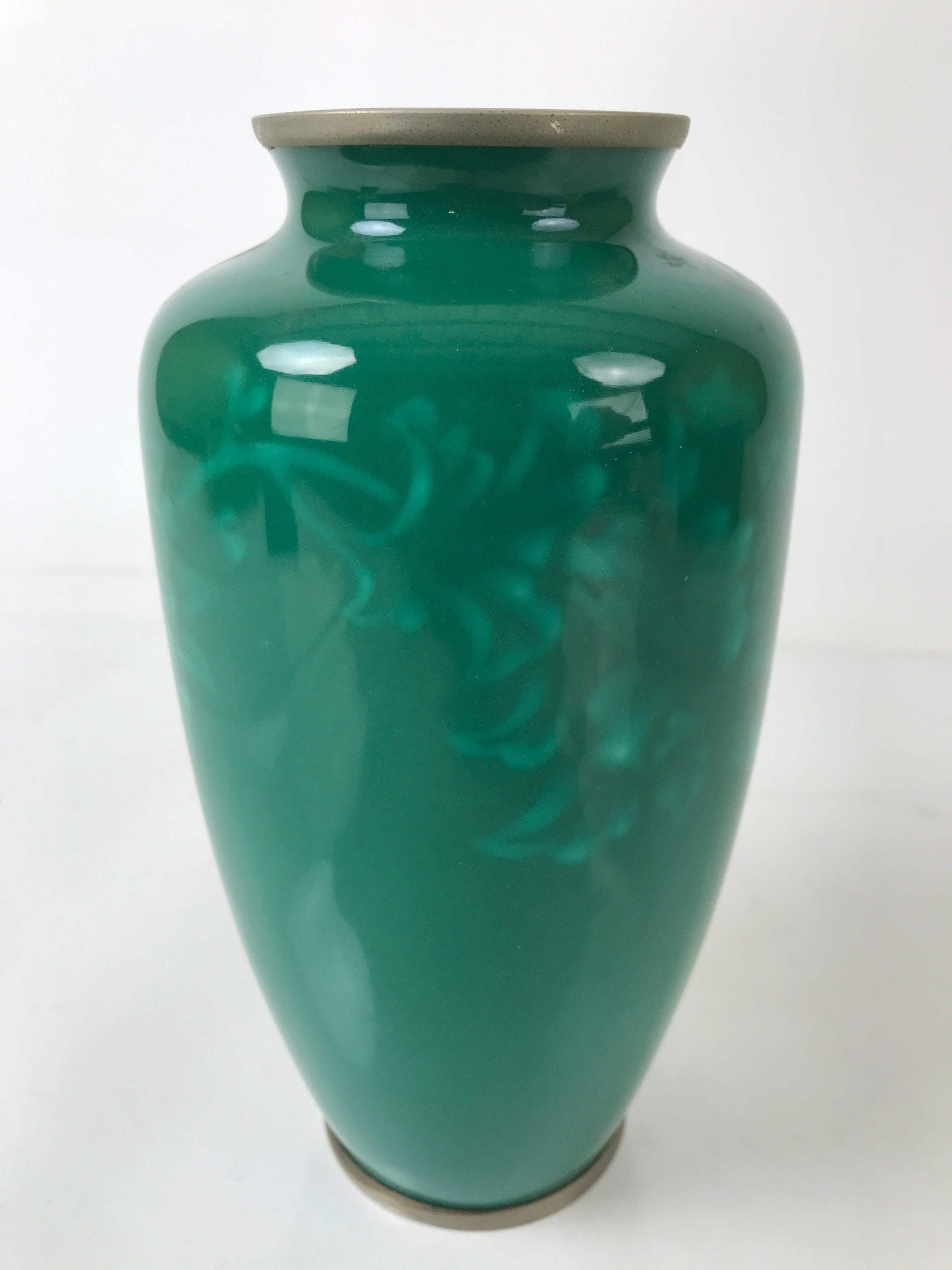 Japanese Cloisonne Ware Enamel Vase Vtg Green Shippoyaki Ikebana W/ Box PX771