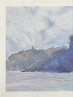 Japanese Coastal Ocean Lighthouse Pastel Drawing Original Art Unsigned FL323