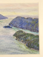 Japanese Coastline Inlet Landscape Pastel Drawing Original Art Unsigned FL307