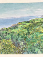 Japanese Coastline Ocean View Pastel Drawing Art Signed Yoshihiro Hagino FL322