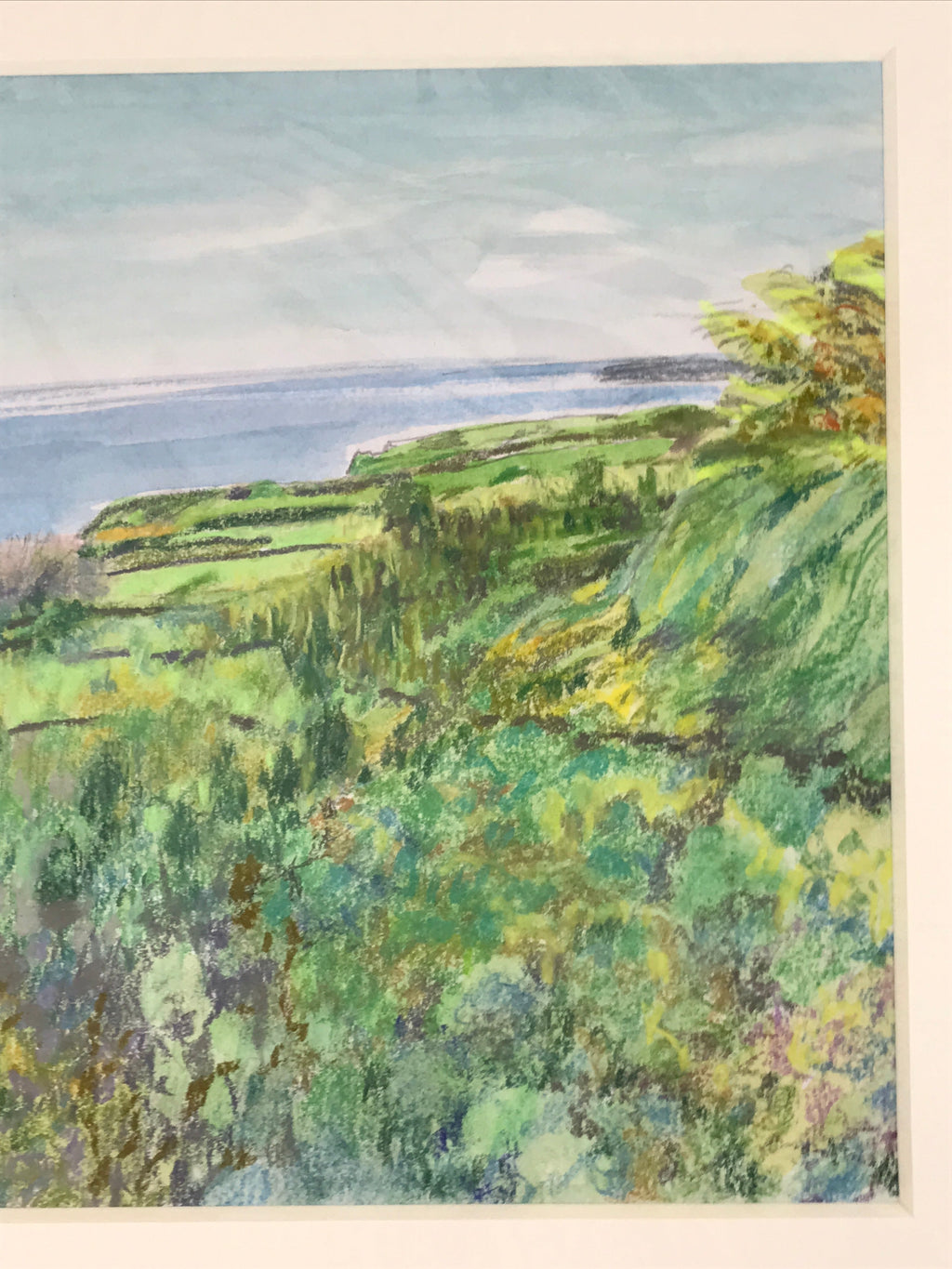 Japanese Coastline Ocean View Pastel Drawing Art Signed Yoshihiro Hagino FL322