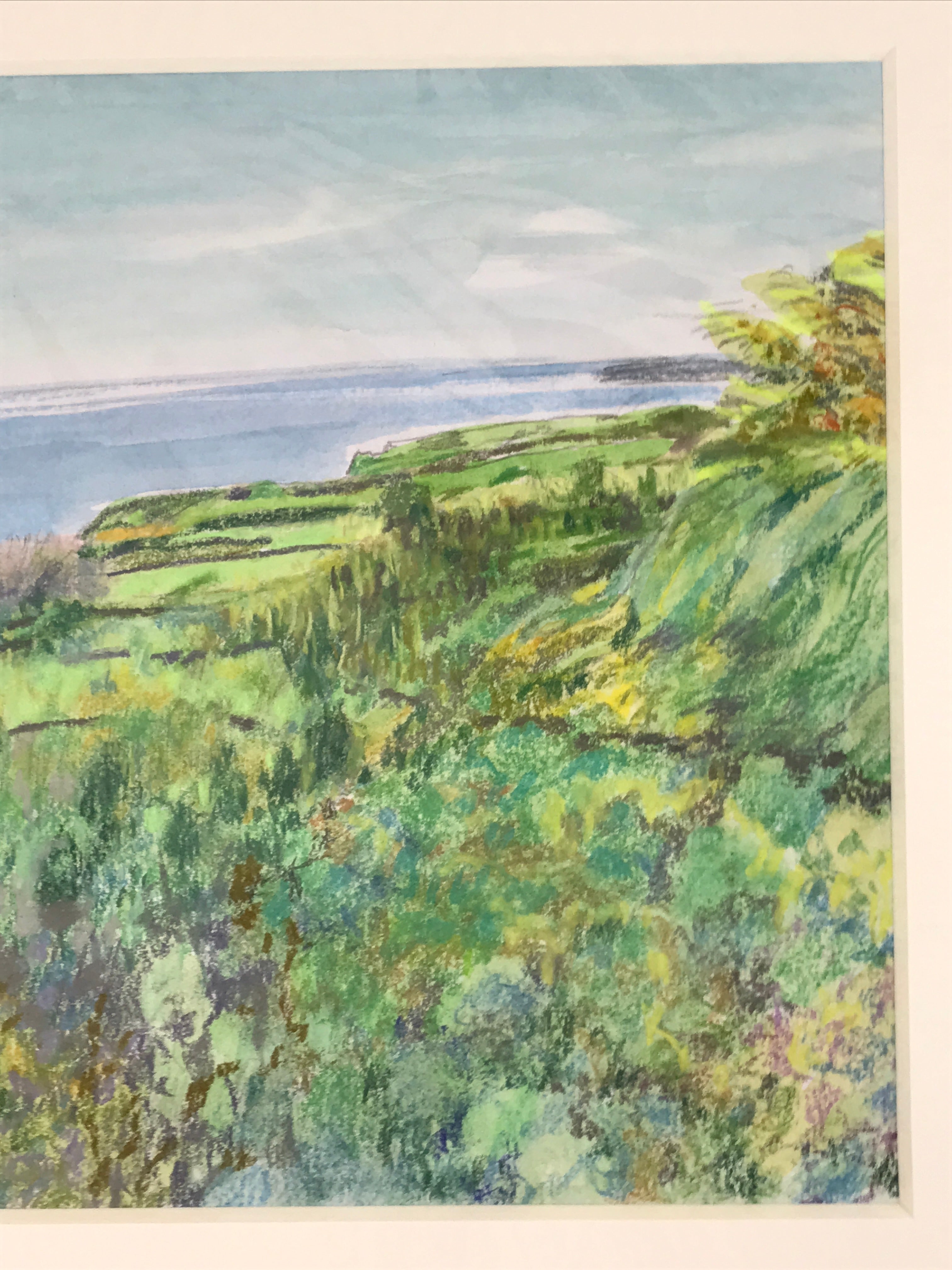 Japanese Coastline Ocean View Pastel Drawing Art Signed Yoshihiro Hagino FL322
