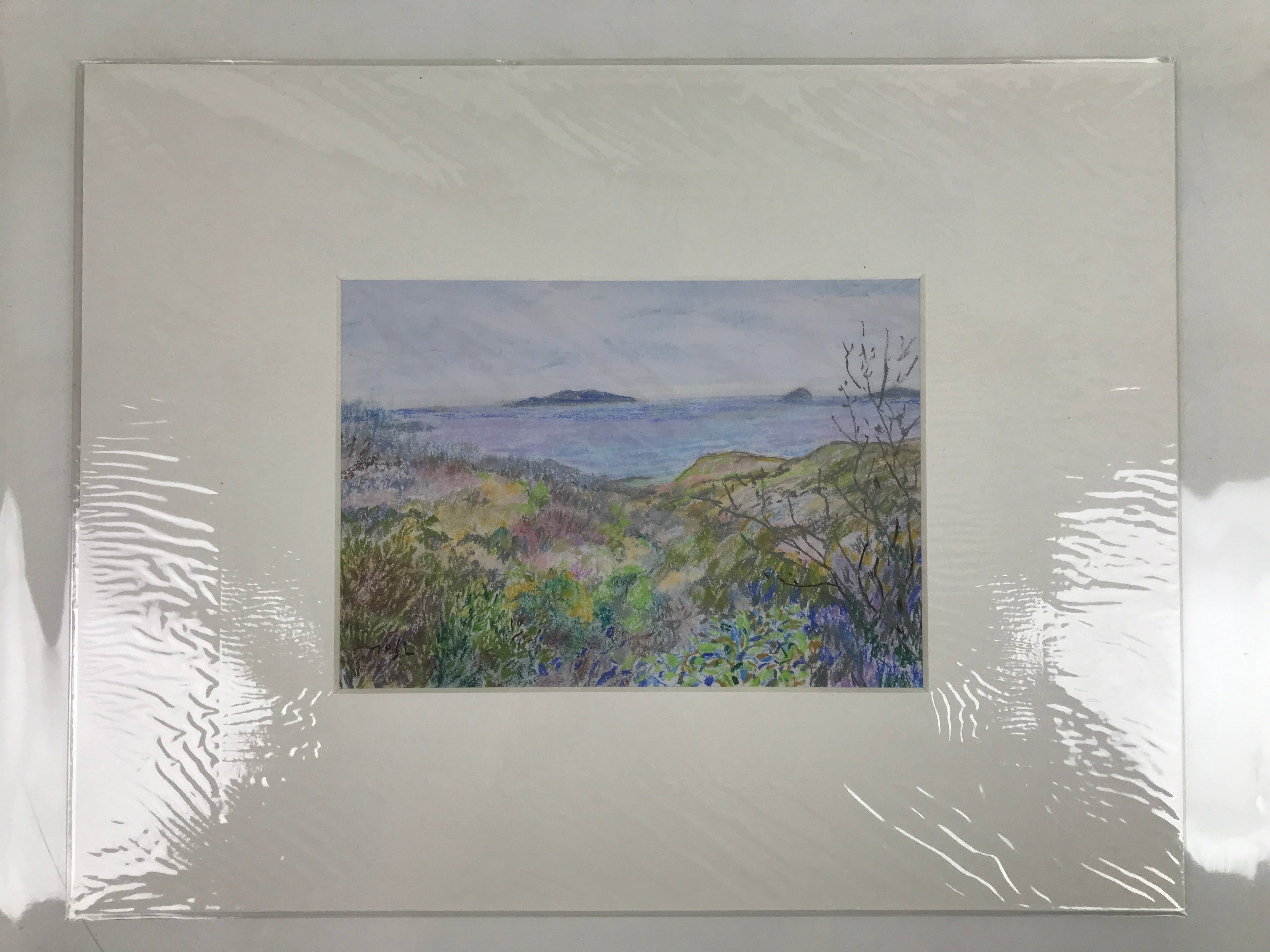 Japanese Colorful Ocean View Pastel Drawing Art Signed Yoshihiro Hagino FL345