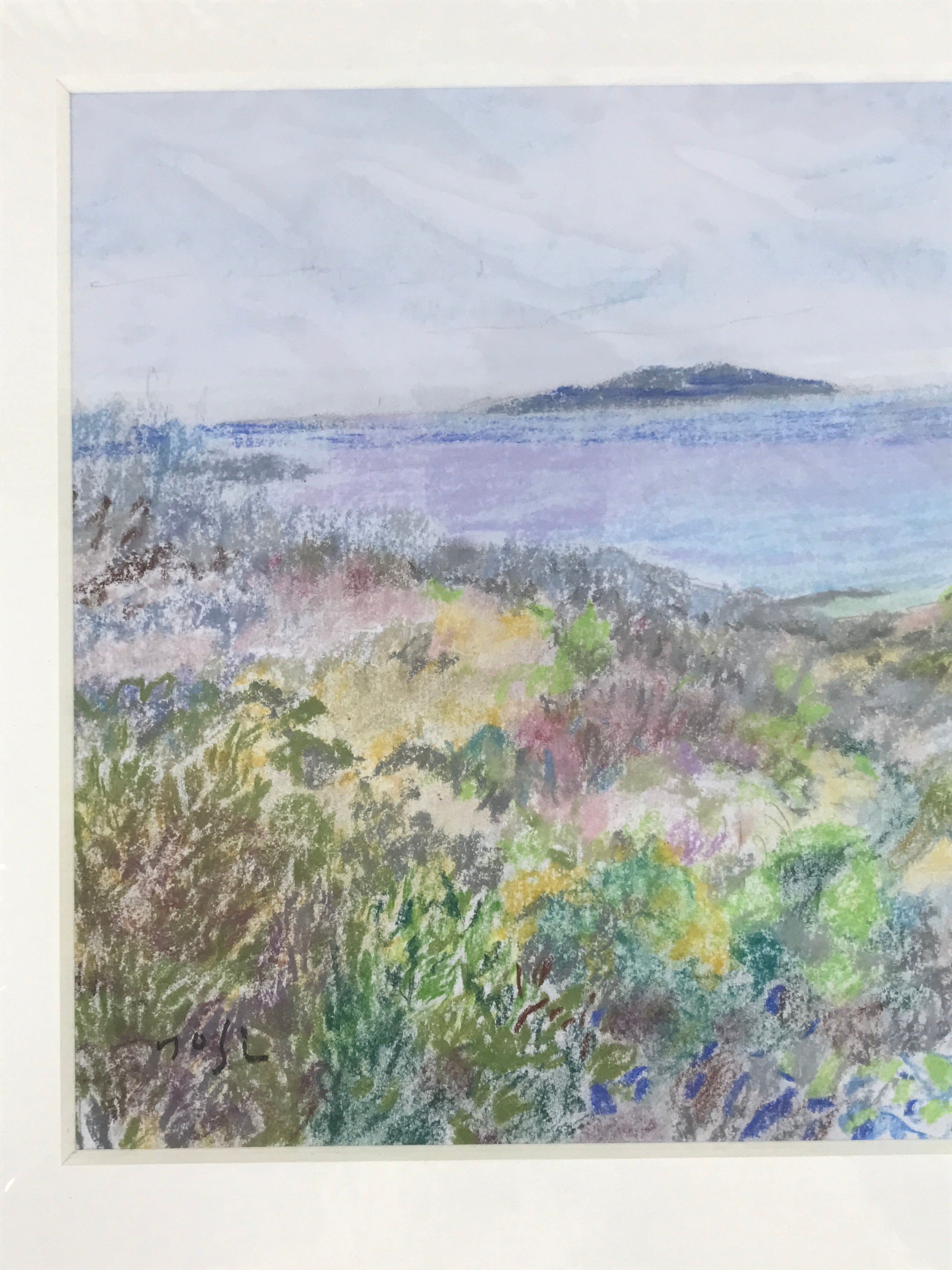 Japanese Colorful Ocean View Pastel Drawing Art Signed Yoshihiro Hagino FL345